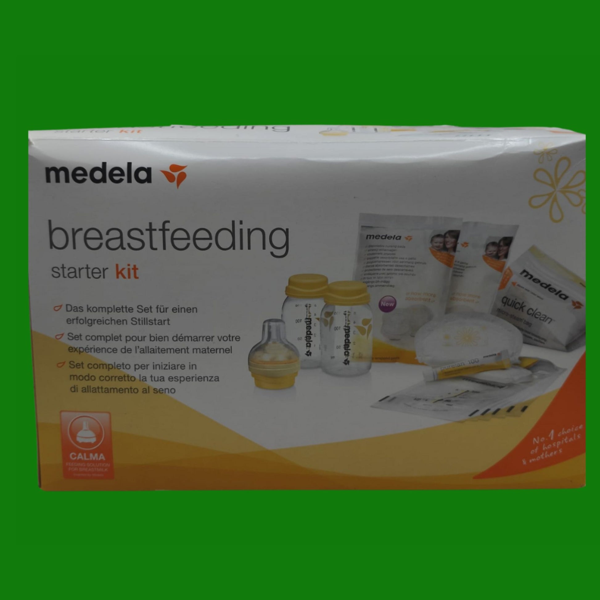 Medela Starter Kit per Allattamento al Seno, Con Tettarella Calma, 2 Bottiglie e 5 Sacche per Latte Materno,