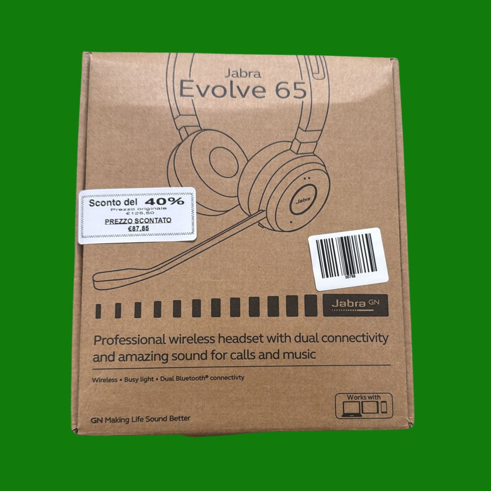 Jabra Evolve 65 SE Cuffie Wireless Stereo Bluetooth, microfono con cancellazione del rumore