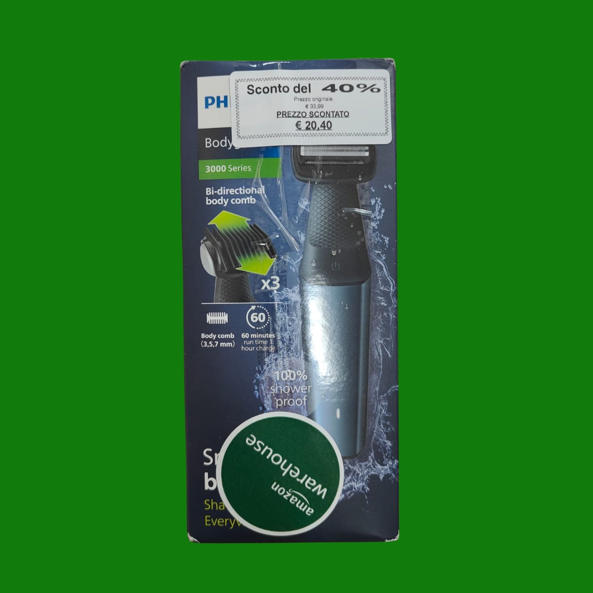 Philips Bodygroom Series 3000 Rifinitore impermeabile per inguine e corpo