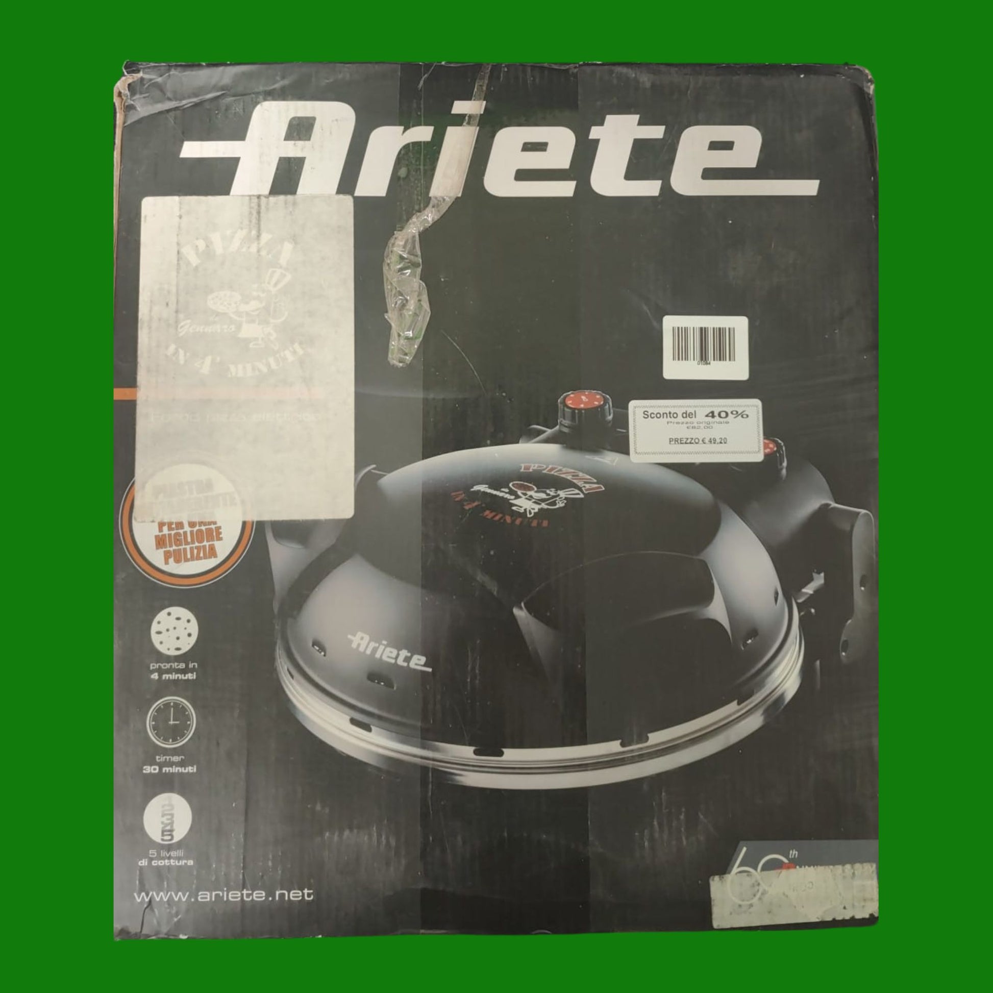 Ariete Forno Pizza - Pizza in 4 minuti - Piastra in pietra refrattaria con trattamento antiaderente