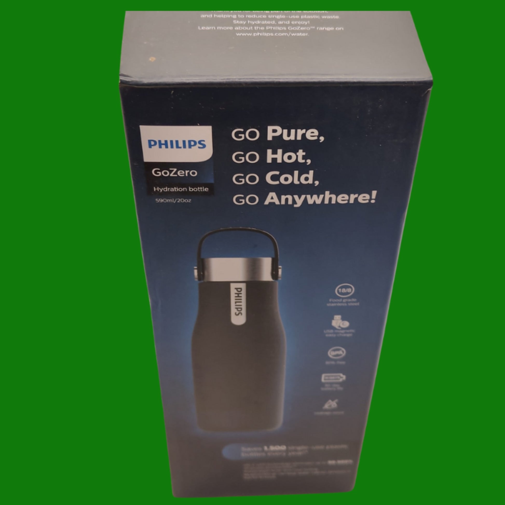 Philips Water GoZero Smart UV Bottle, Nero Larg