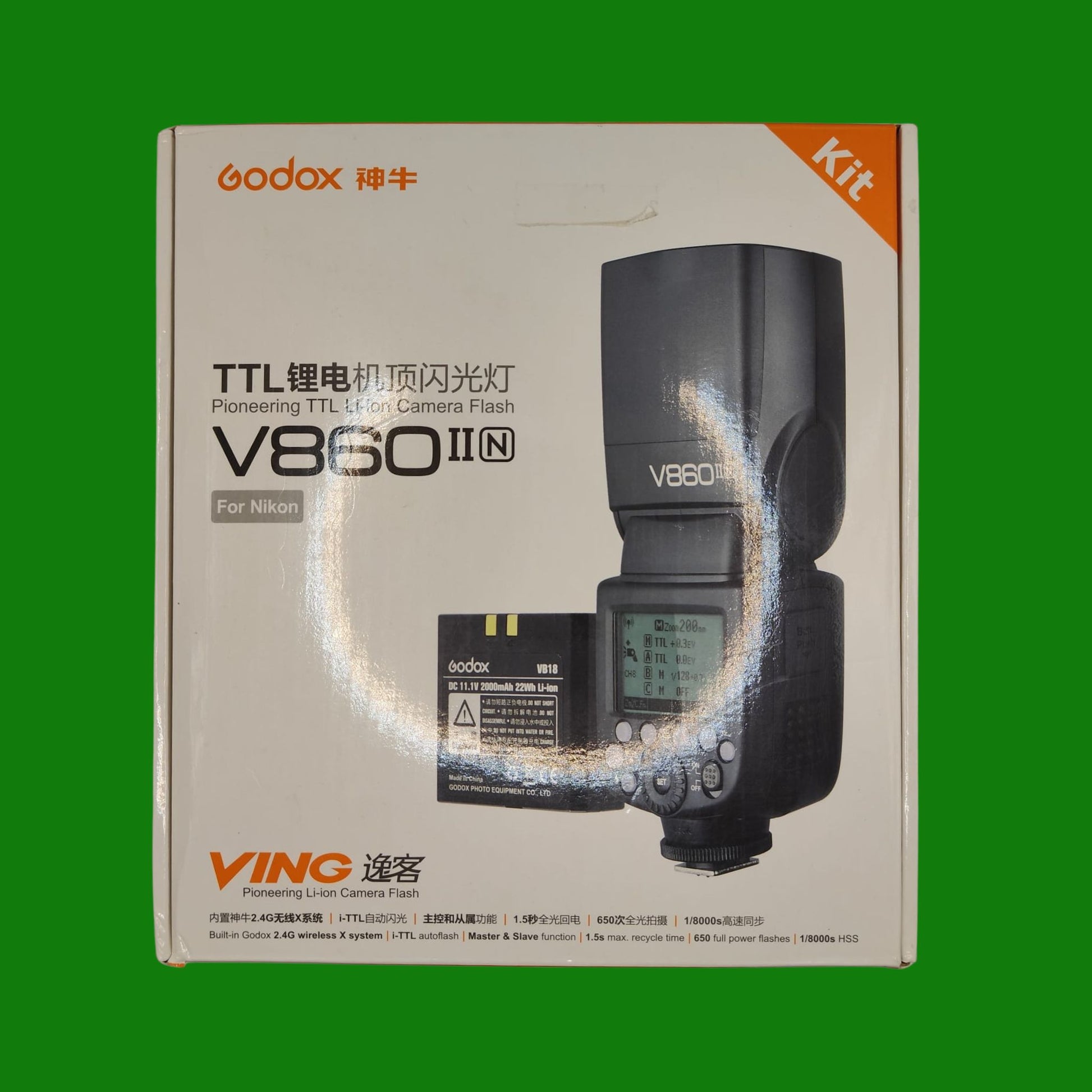 Flash a slitta Godox Ving V860II Speedlite per fotocamere Nikon