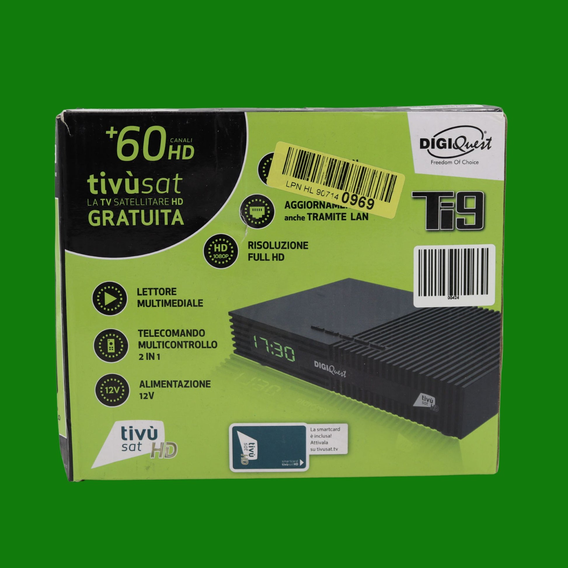 DIGIQUEST Decoder Tivùsat Ti9, DVB-S2 | AUTO INSTALLANTE | Telecomando 2 in 1