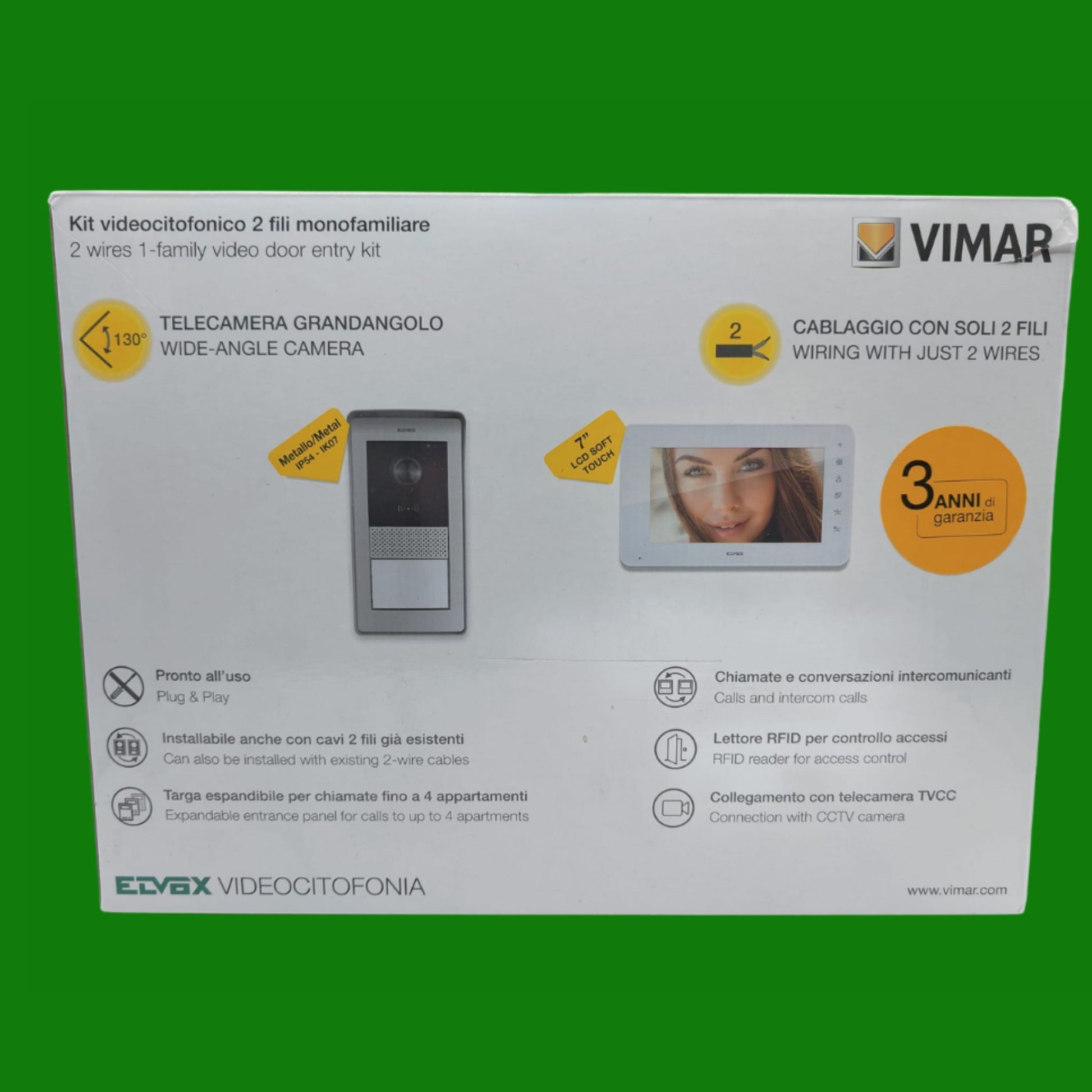 Vimar K40910 Kit Videocitofono Monofamiliare da Parete, Grigio la Targa e Bianco Il Monitor
