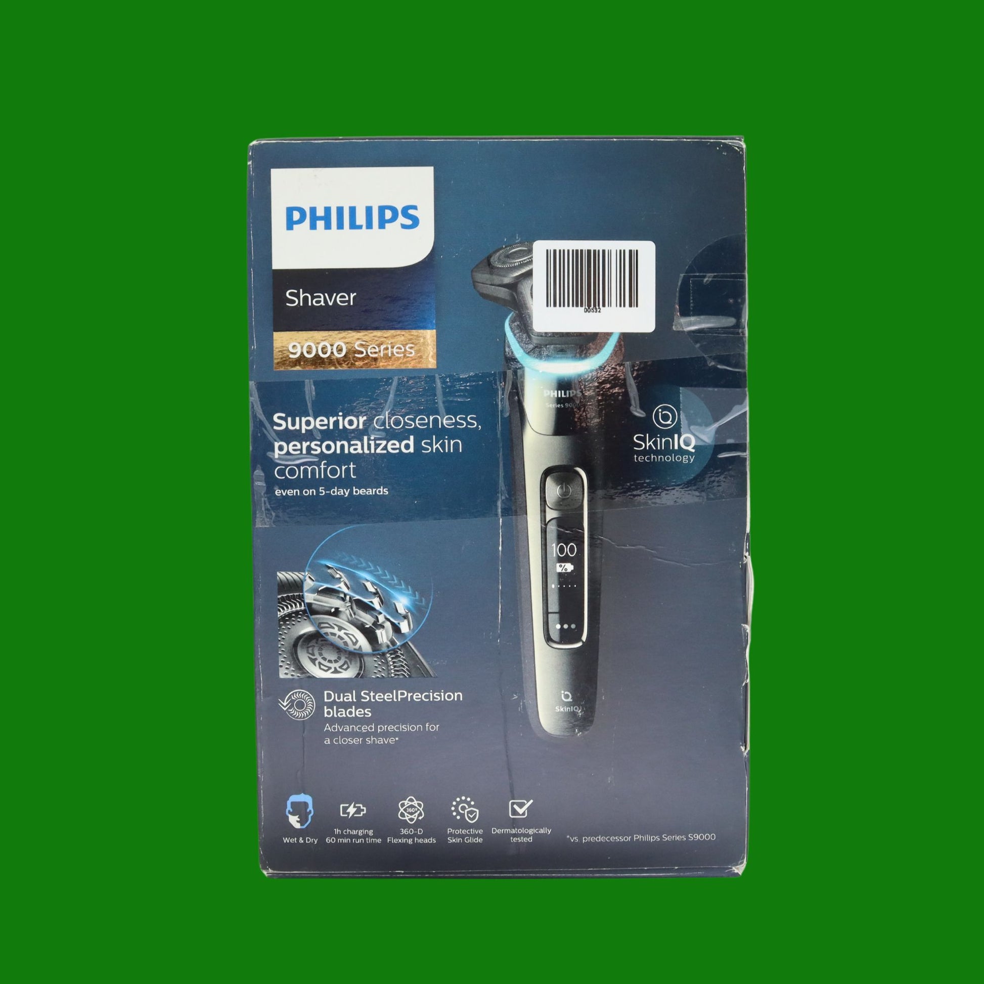 Shaver series 9000
Rasoio elettrico Wet & Dry con SkinIQ