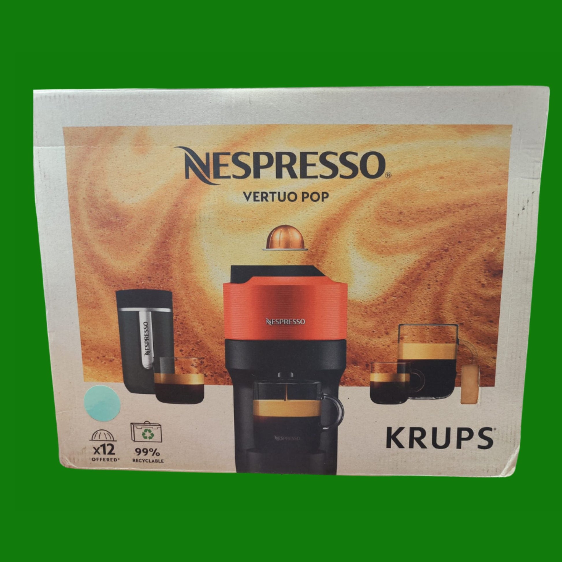 Nespresso Vertuo Pop XN9204K, Macchina caffè di Krups, Aqua Mint, Sistema Capsule Nespresso Vertuo, Serbatoio acqua 0.56L