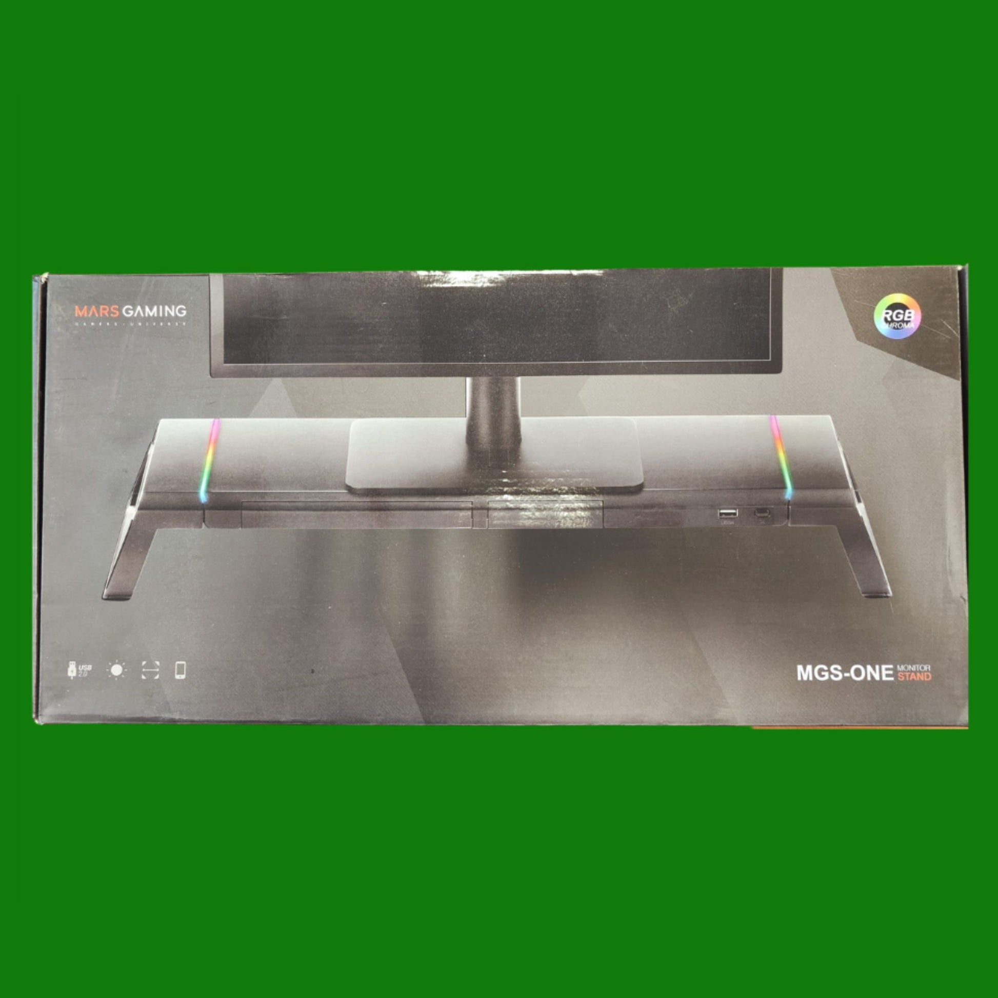 Mars Gaming MGS-ONE Nero, Supporto Monitor Chroma RGB, Dimensioni Regolabili, Supporto Smartphone e Tablet, USB 2.0 Anteriore