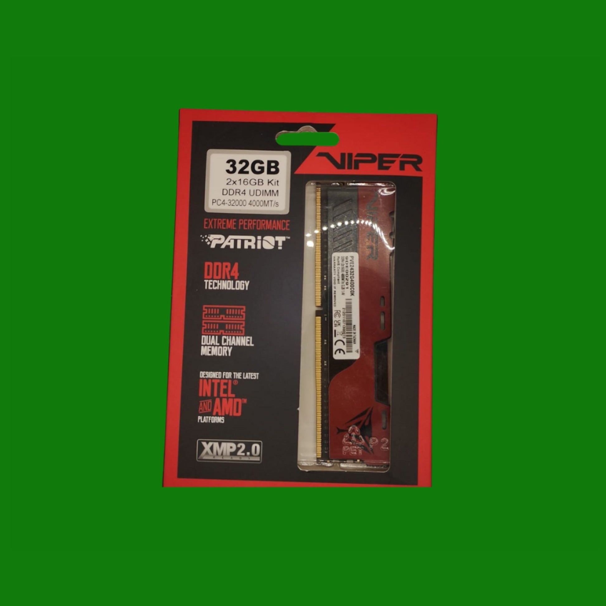 Patriot Memory Viper Elite II DDR4 4000 32GB (2x16GB) C20 Kit di Memoria Gaming RAM XMP 2.0 Nero/Rosso