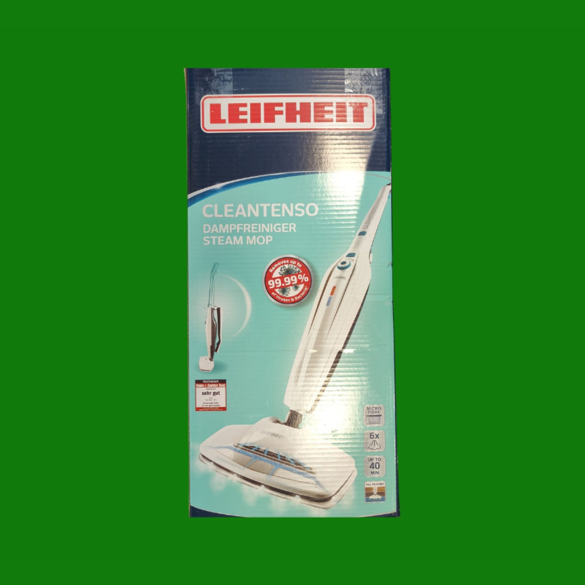 Leifheit CleanTenso Pulitore vapore anti-batteri, Vaporetto con tempo brevissimo di riscaldamento, Scopa a vapore con regolazione del vapore continua