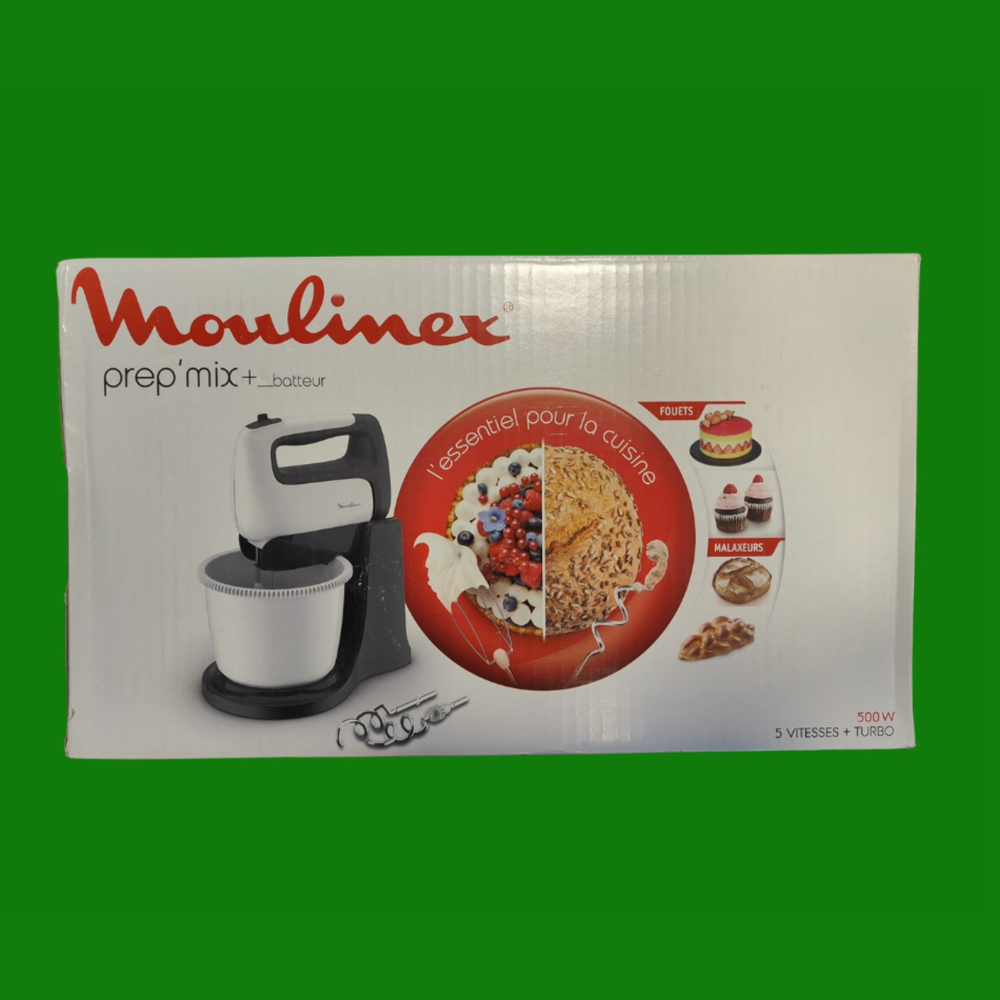 Moulinex HM4641 Prep'Mix+ Sbattitore Elettrico 500 W, Recipiente Autorotante da 2.5 L,