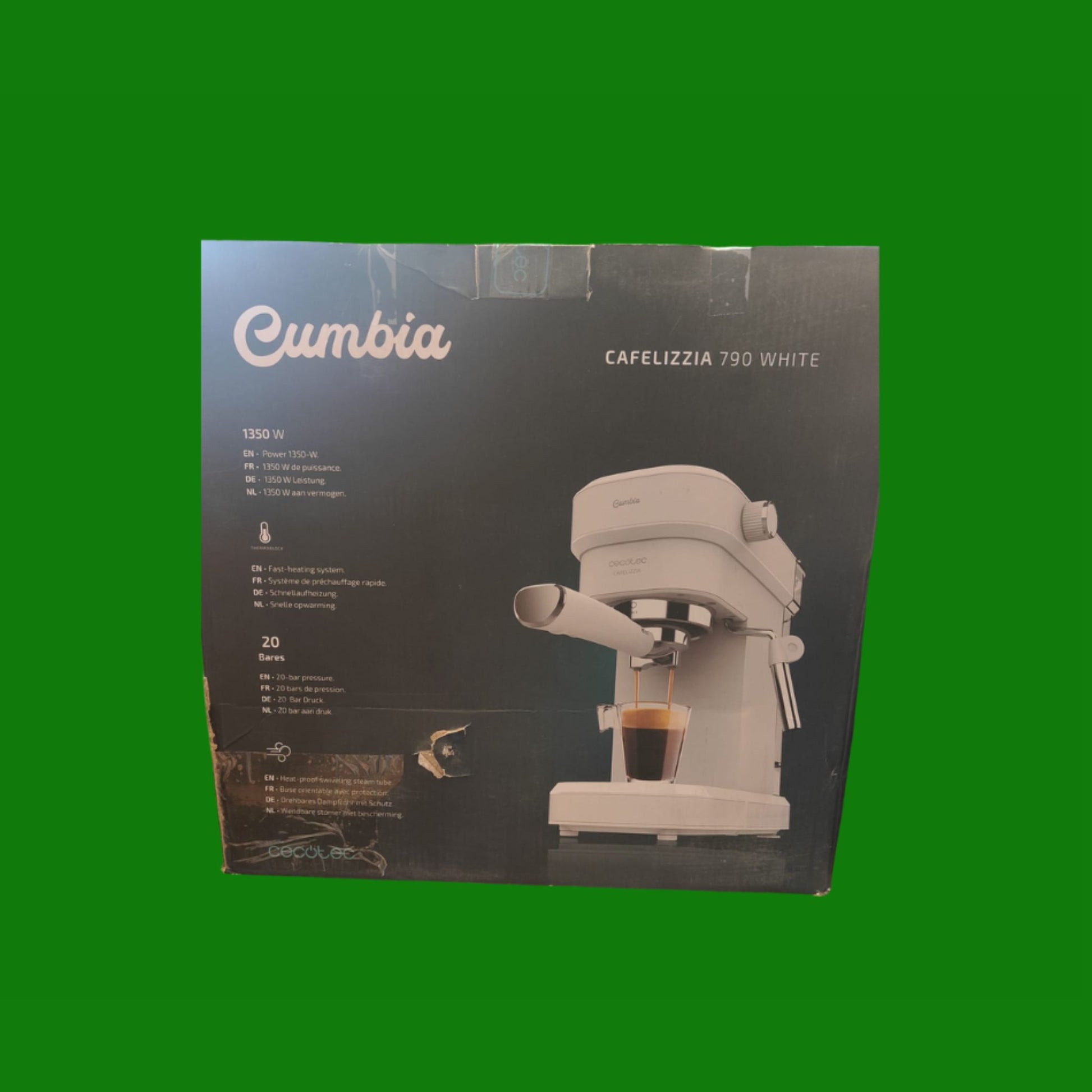 Cecotec Macchina da Caffè Espresso Cafelizzia 790 White. 1350 W, Sistema di Riscaldamento Rapido Thermoblock,