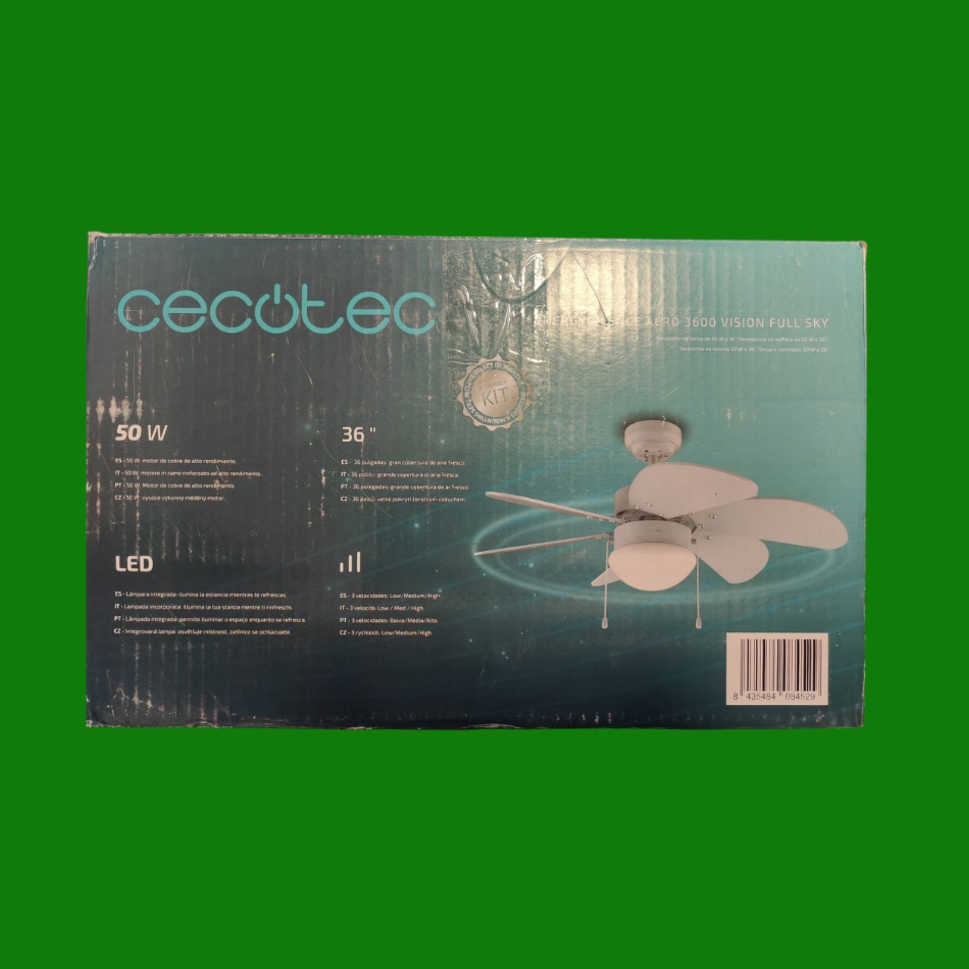 Cecotec - Ventilatore da Soffitto con luce EnergySilence Aero 3600 Vision Full Sky, 50 W, Diametro 92 cm, 3 Velocità,