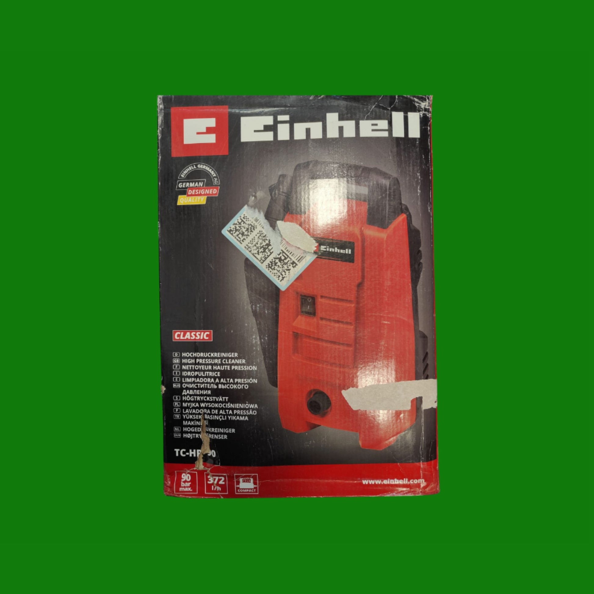 Einhell TC-HP 90 Idropulitrice (tensione 220-240 V, potenza 1200 W, pressione 90 bar, portata 372 L/h, incl. Filtro, pistola, tubo flessibile, lancia e ugello)