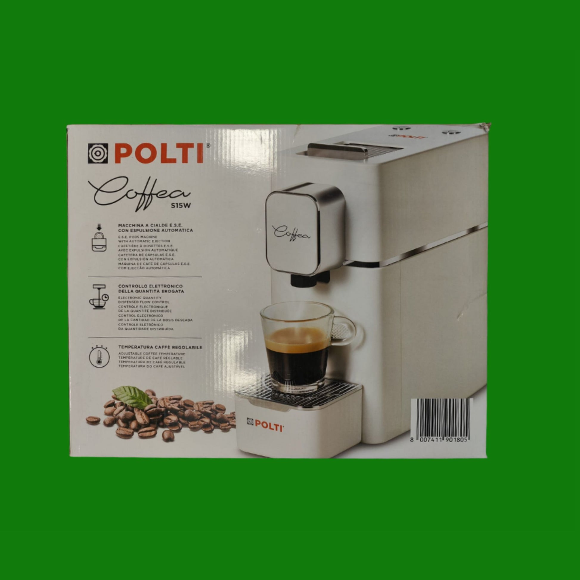 Polti Coffea S15W, Macchina per Caffè Espresso, Compatibile con Cialde E.S.E. 44 mm, Serbatoio 0.85L, Pressione Pompa 19 bar, Bianco