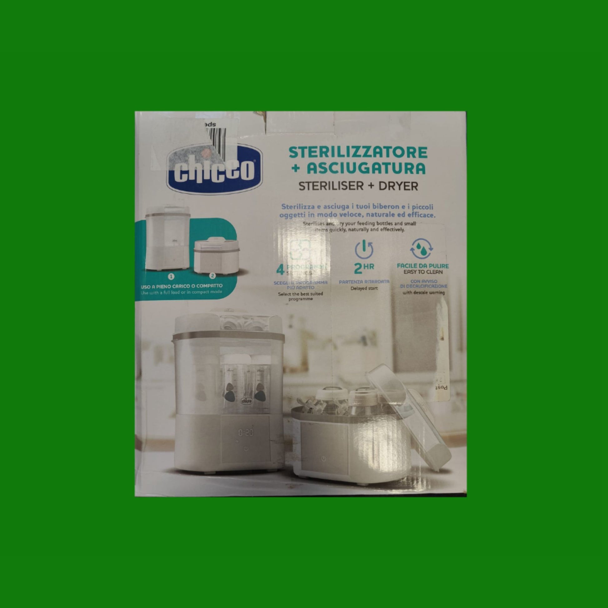 Chicco Sterilizzatore con Funzione Asciugatura, Sterilizzatore Biberon, Tiralatte e Ciuccio, con 2 Configurazioni, Funzione Asciugatura,