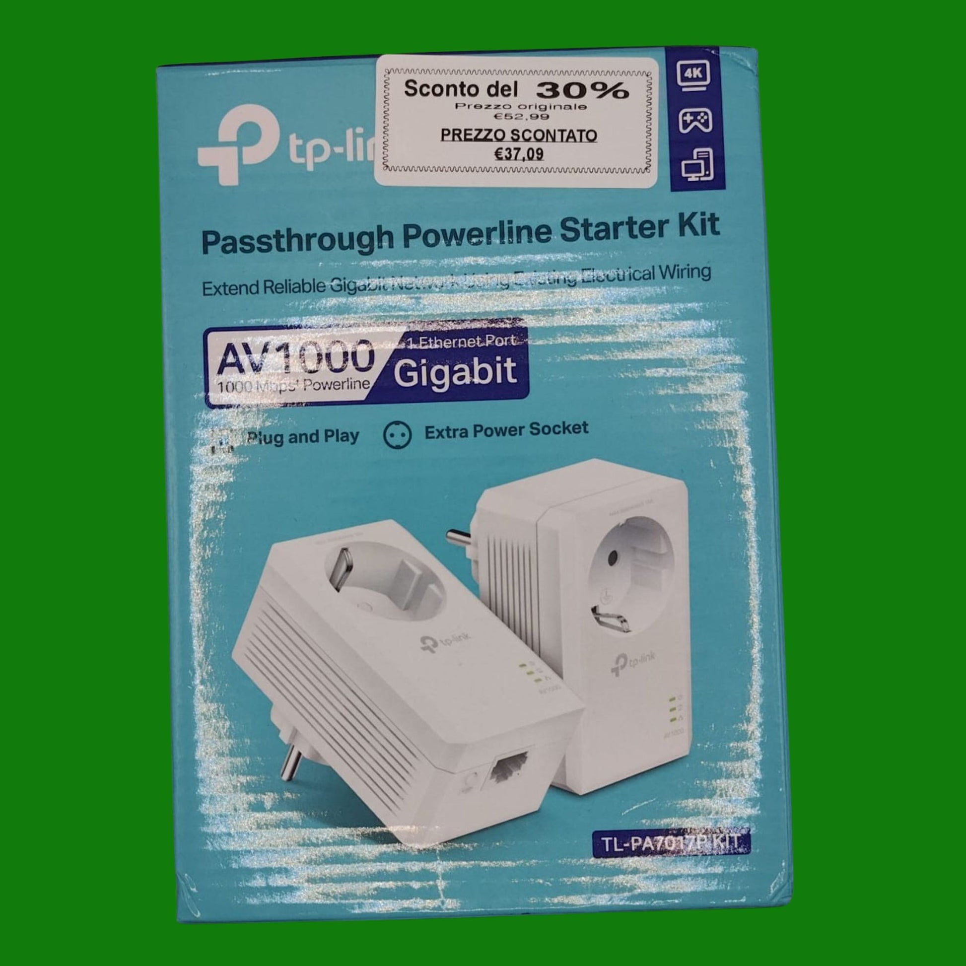TP-Link TL-PA7017P Kit Powerline con Presa Passante Schuko, AV1000
