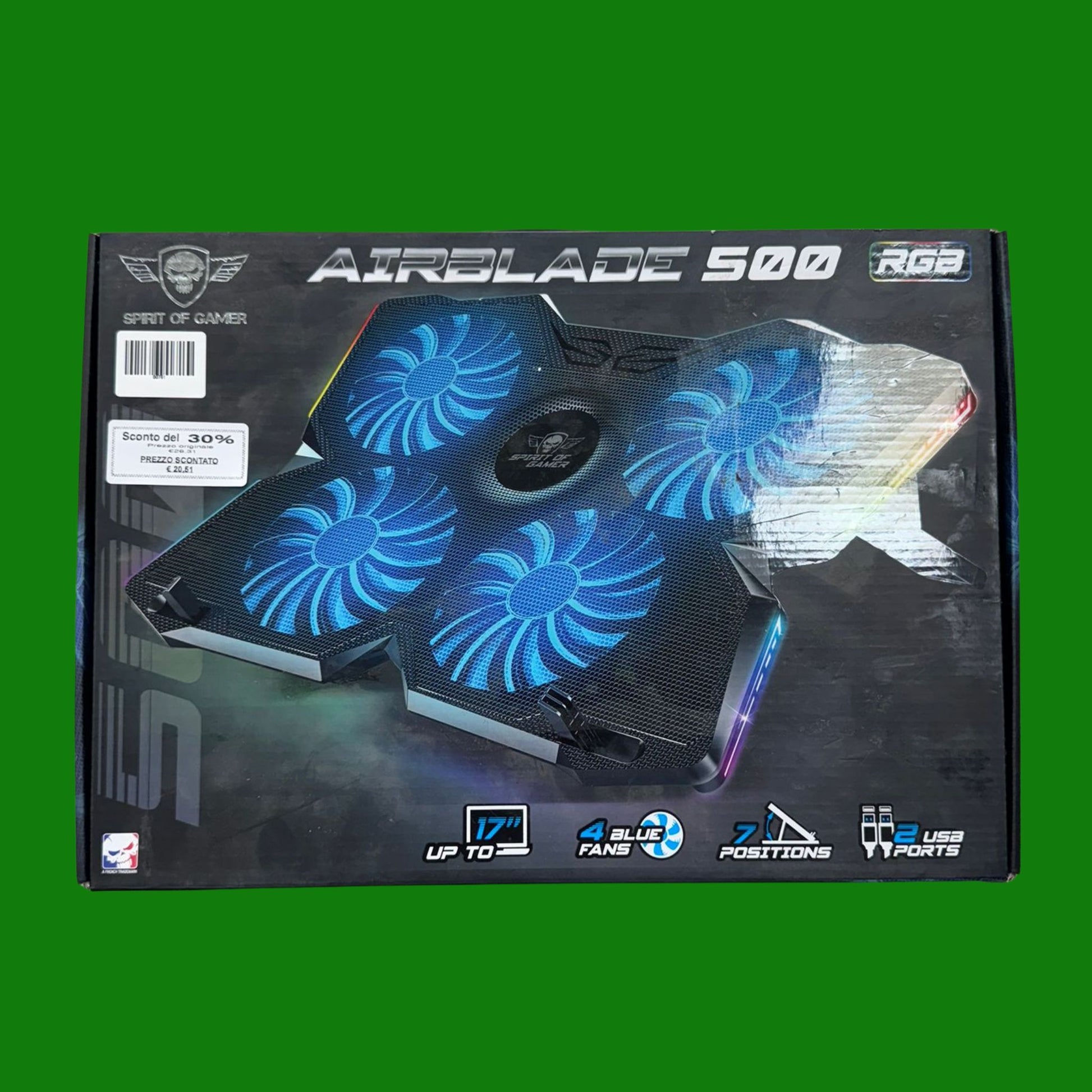 Spirit Of Gamer, Raffreddamento PC Portatile da 10 a 17 pollici, 4 Ventole Silenziose