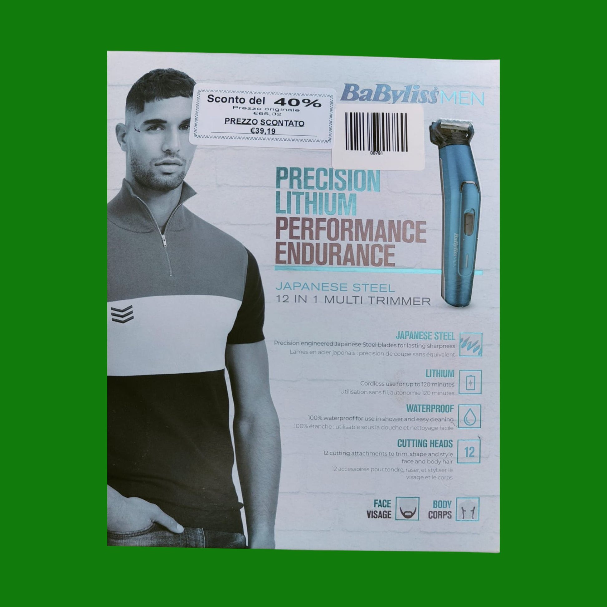 BaByliss MEN MT890E Multikit Uomo Japanese Steel 12 in 1 Lame in Acciaio Giapponese, 120 Minuti di Autonomia, 100% Waterproof