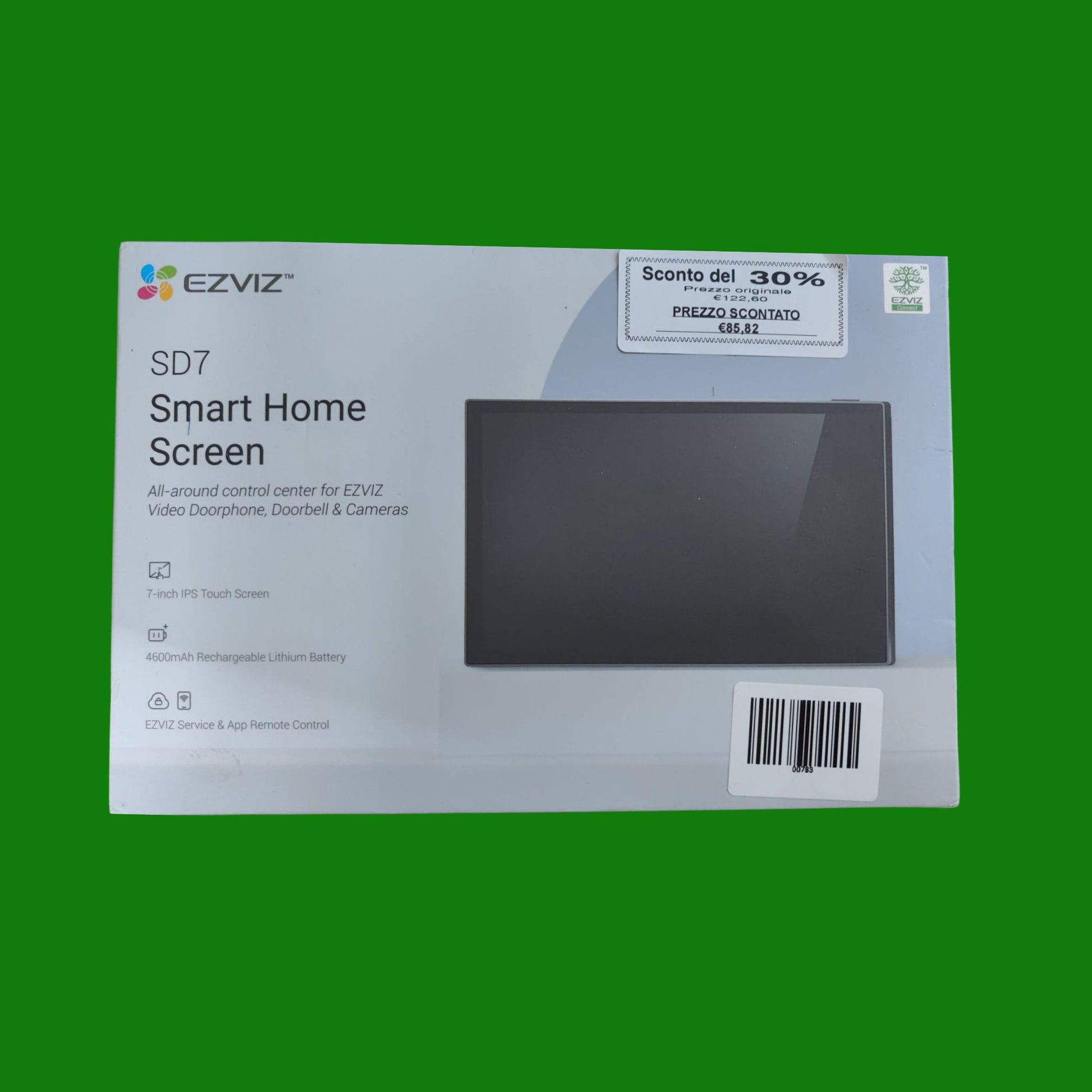 EZVIZ Schermo intelligente interno, touchscreen a colori da 7" senza fili con batteria da 4600 mAh, audio a 2 vie e vista dal vivo, facile da installare, SD7