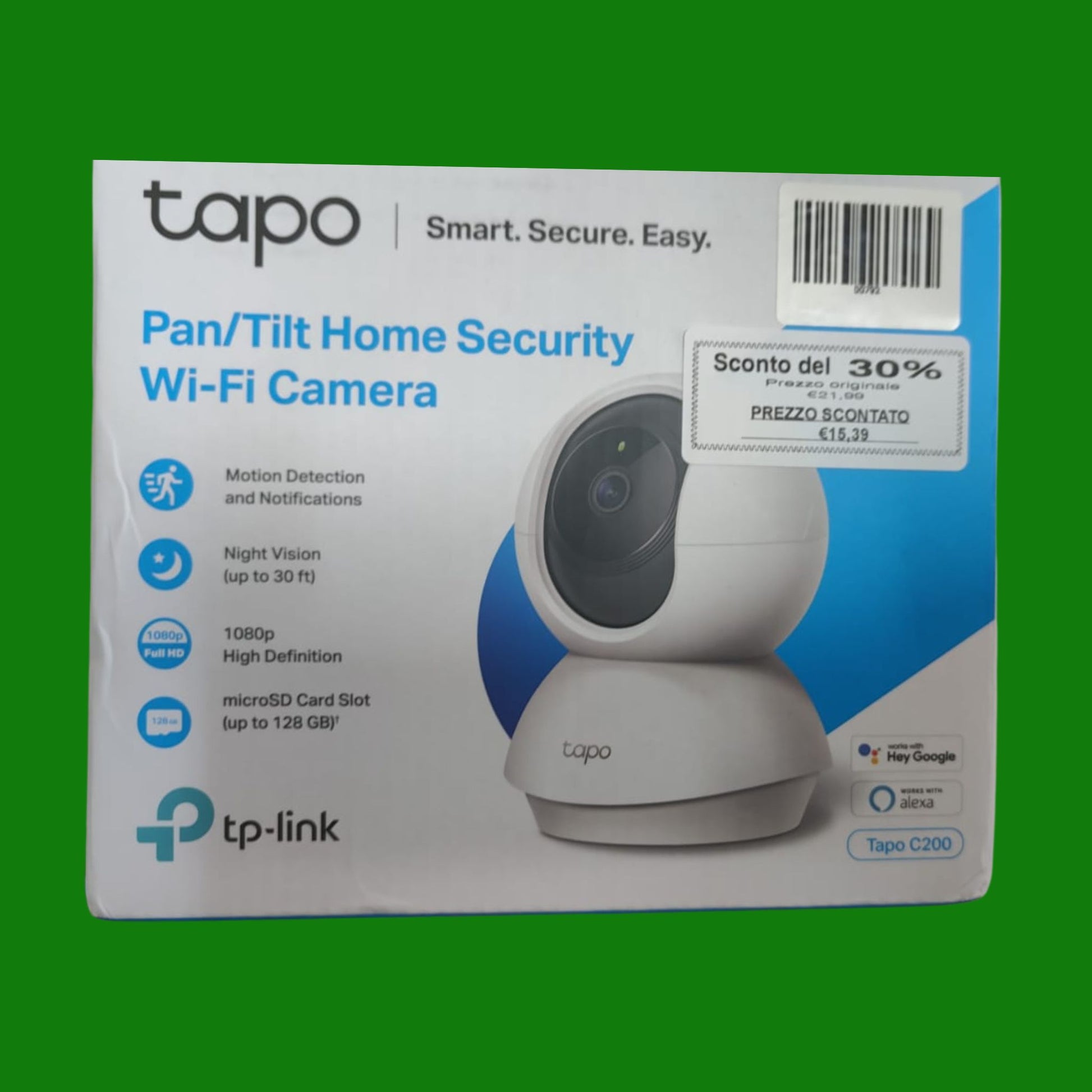Tapo C200 Telecamera Wi-Fi Interno FHD, Videocamera sorveglianza, Visione Notturna, 360° Visuale, Audio Bidirezionale