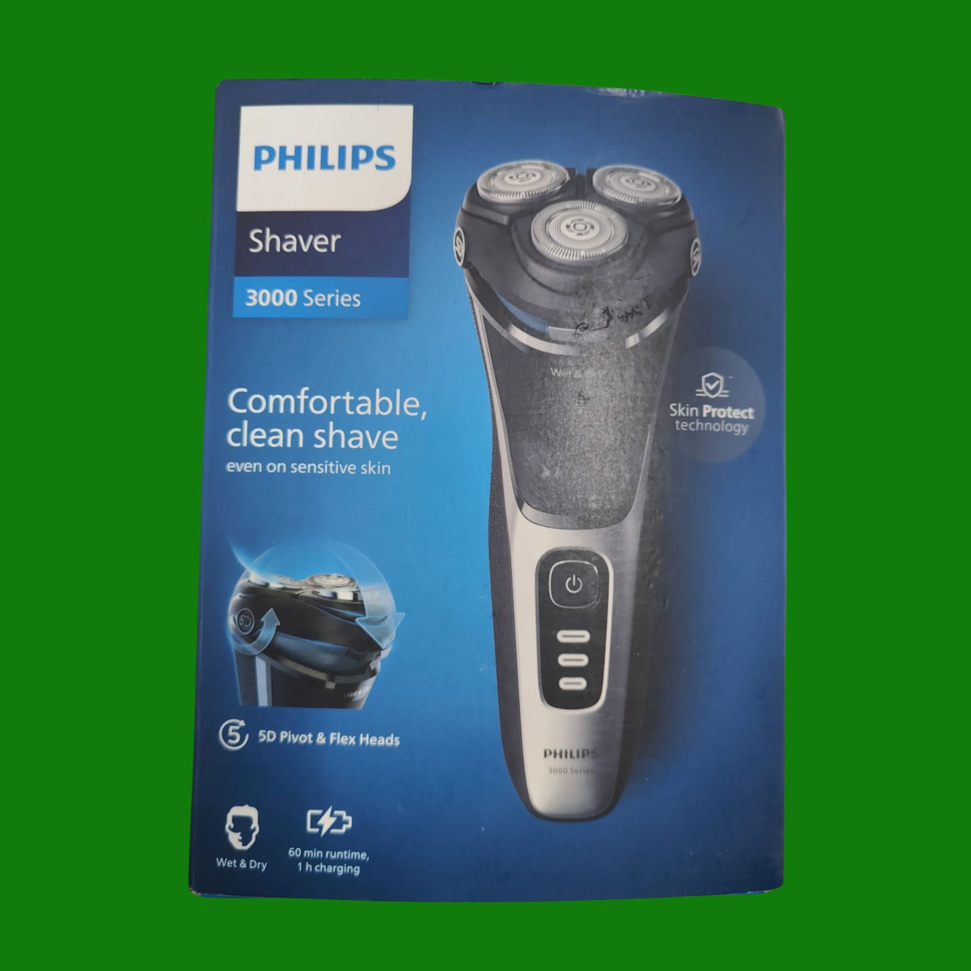 Philips rasoio elettrico serie 3000 - Rasoio elettrico Wet & Dry per uomo con tecnologia SkinProtect, colore Deep Black