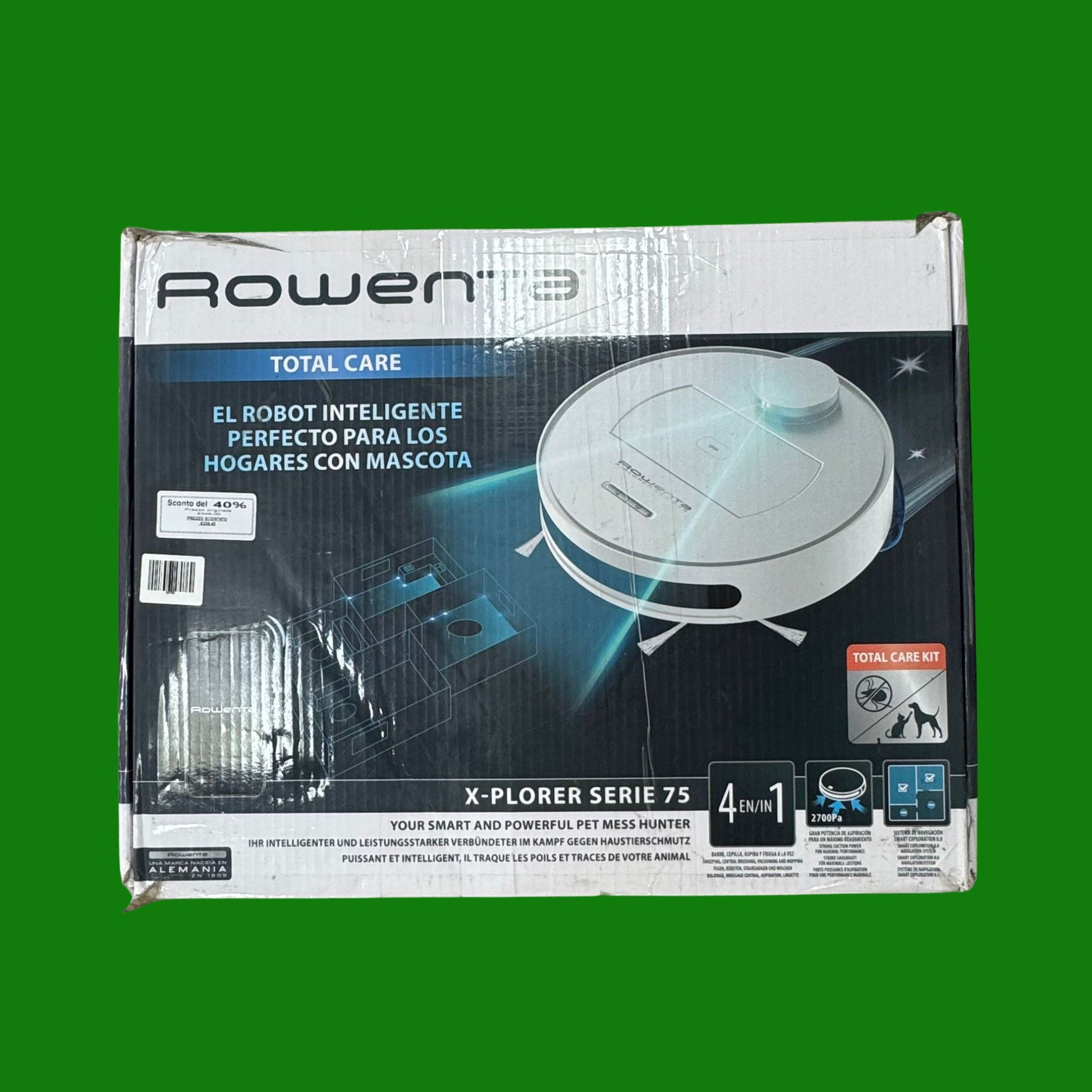 Rowenta RR7687 X-Plorer Serie 75 Robot Aspirapolvere Lavapavimenti con Mappatura Precisa e Tecnologia Laser, 2.700Pa, Autonomia 2 Ore, Compatibile con Smartphone e Assistenti Vocali, Total Care