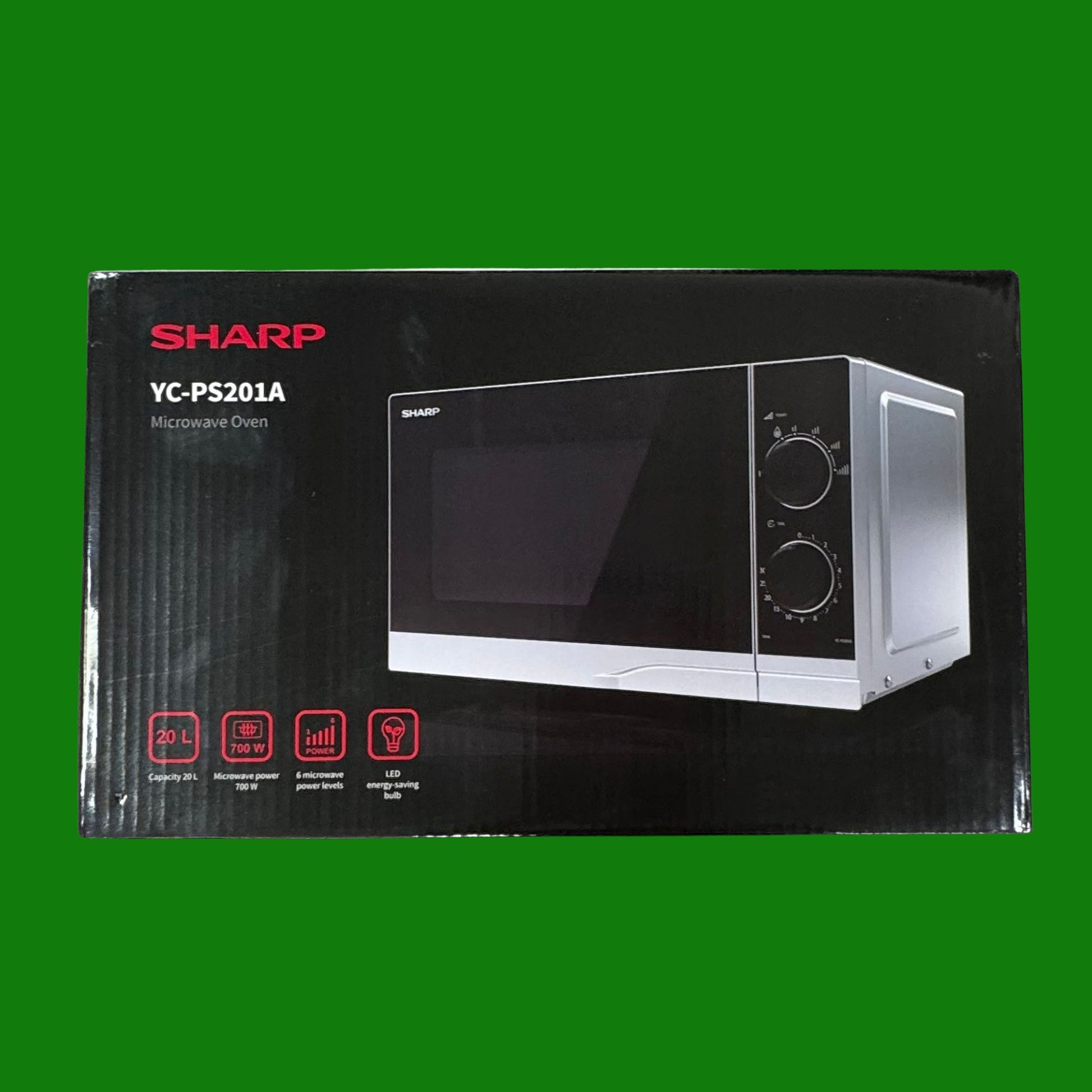 SHARP PS201AES - Microonde a microonde, 700 W, 6 livelli di potenza, funzione scongelamento, dimensioni: 455 x 274 x 329 cm, colore: Argento