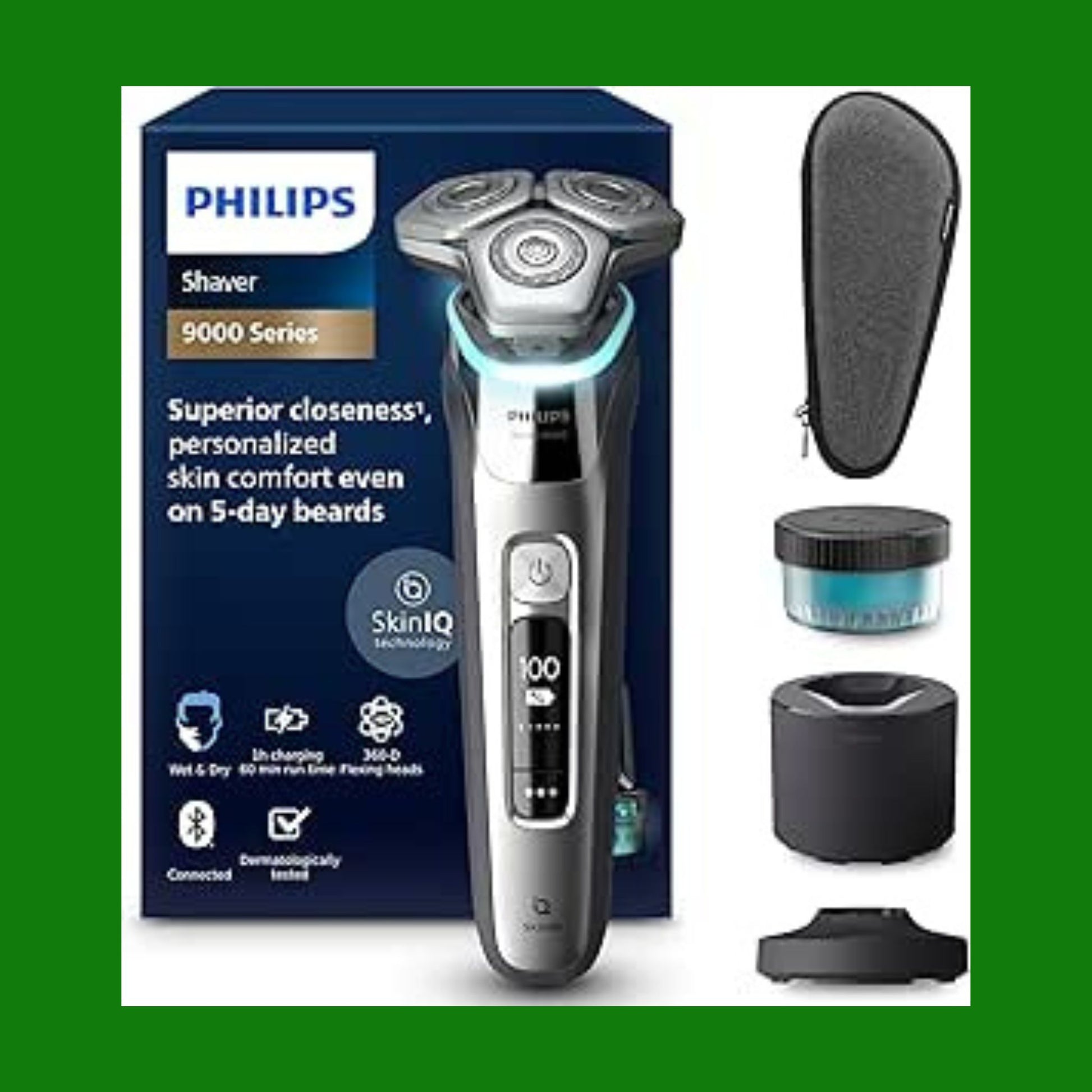 Philips Shaver S9000 - Rasoio elettrico Wet & Dry uomo, tecnologia Lift & Cut e SkinIQ, rifinitore a scomparsa, custodia per la pulizia