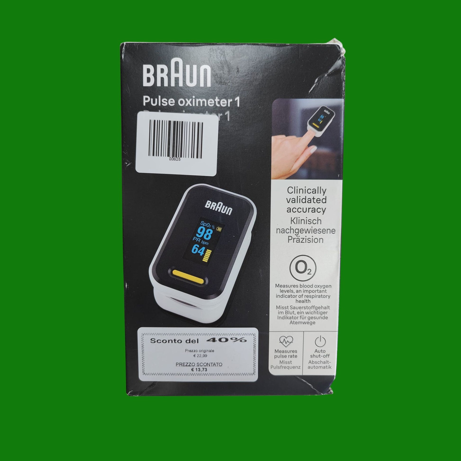 Braun Pulsossimetro 1 , Monitor accurato per ossigeno nel sangue da dito