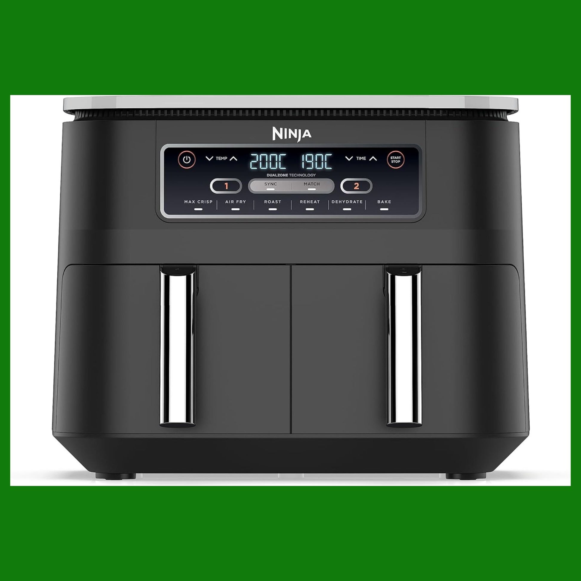 Ninja Foodi Dual Zone Friggitrice ad Aria, 7.6L, 6 in 1, 2 Cassetti, Antiaderente