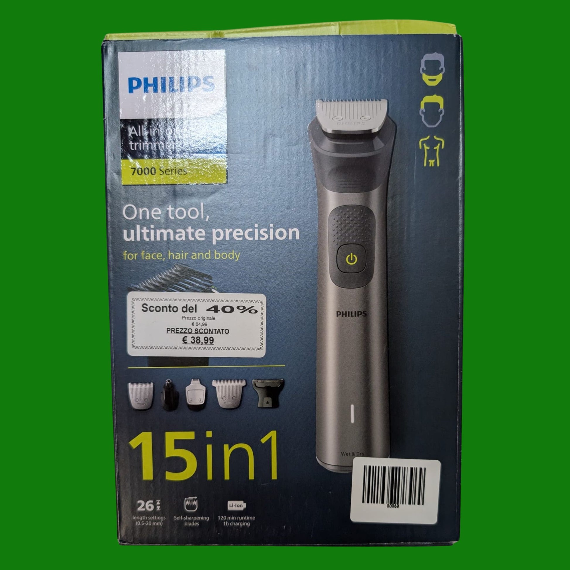 Rifinitore All-in-One Philips serie 7000, Multigroom 15 in 1 per viso
