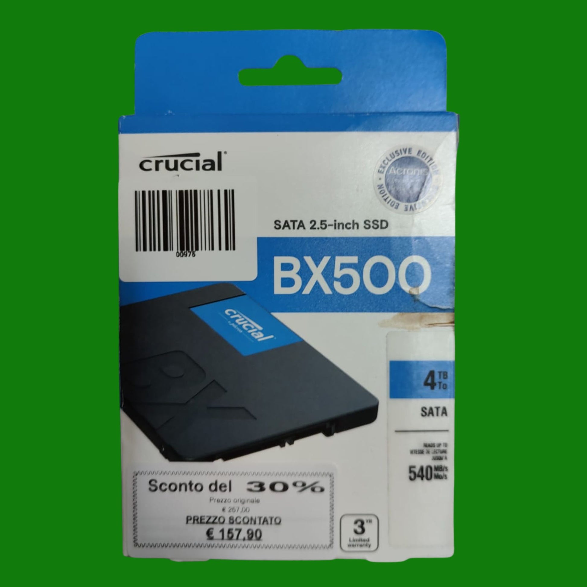 Crucial BX500 SATA SSD 4TB, SSD Interno 2,5", Fino a 540MB/s