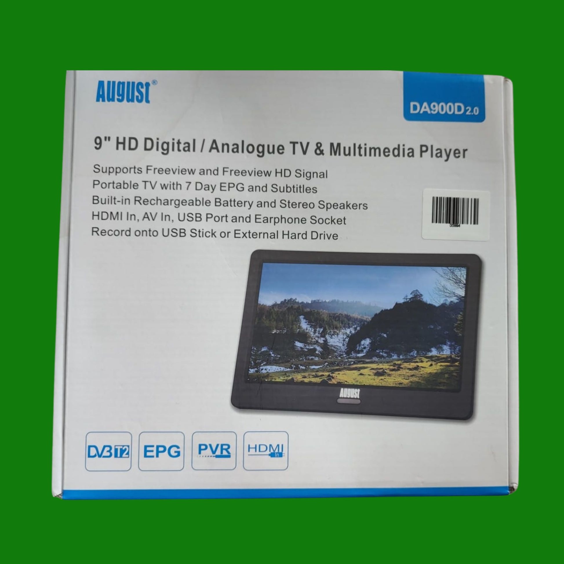 August DA900D Televisore Portatile LCD 9” Analogica TV DVB-T-T2