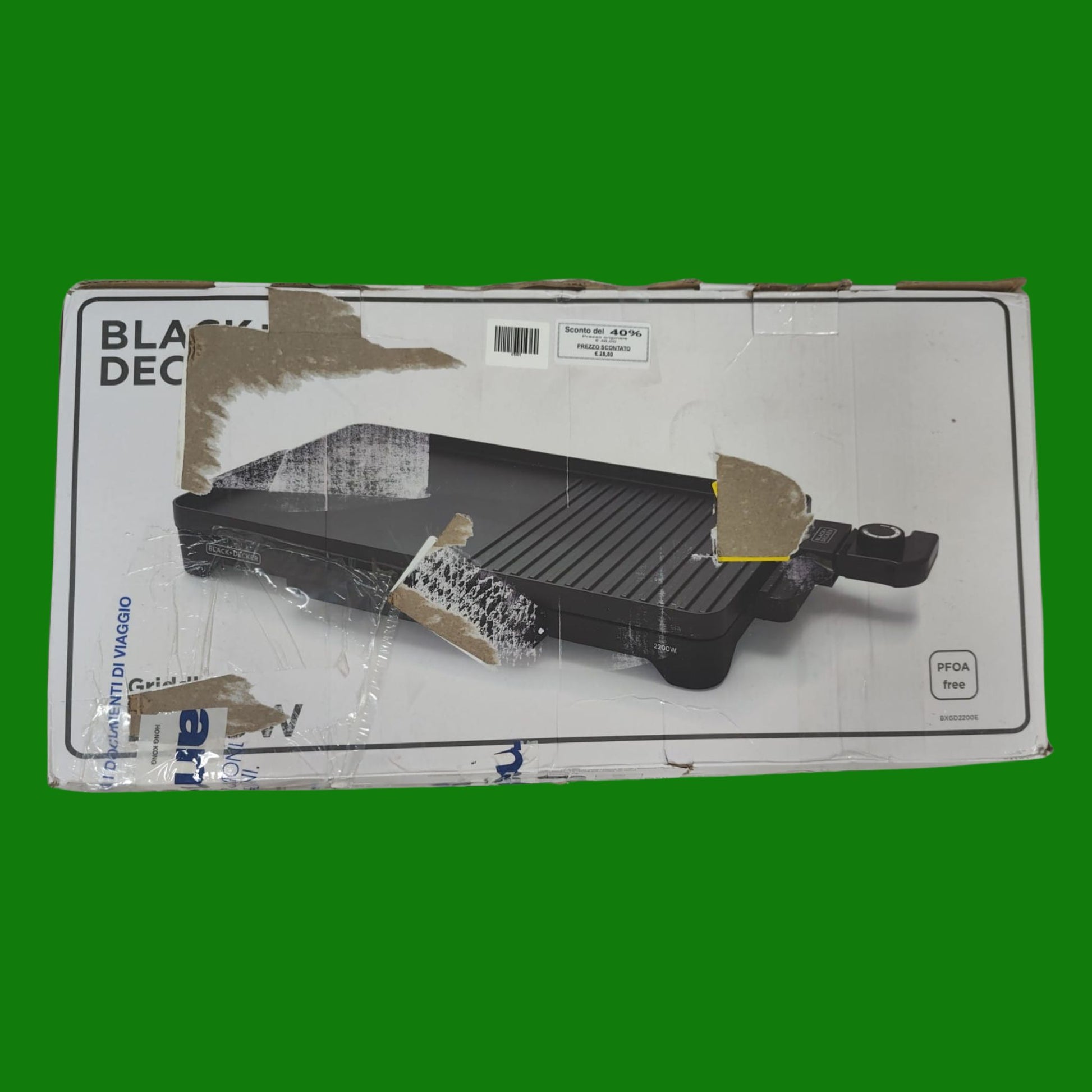 BLACK+DECKER BXGB2200E - Piastra/Grill. 2200W. Superficie di cottura 49x27cm
