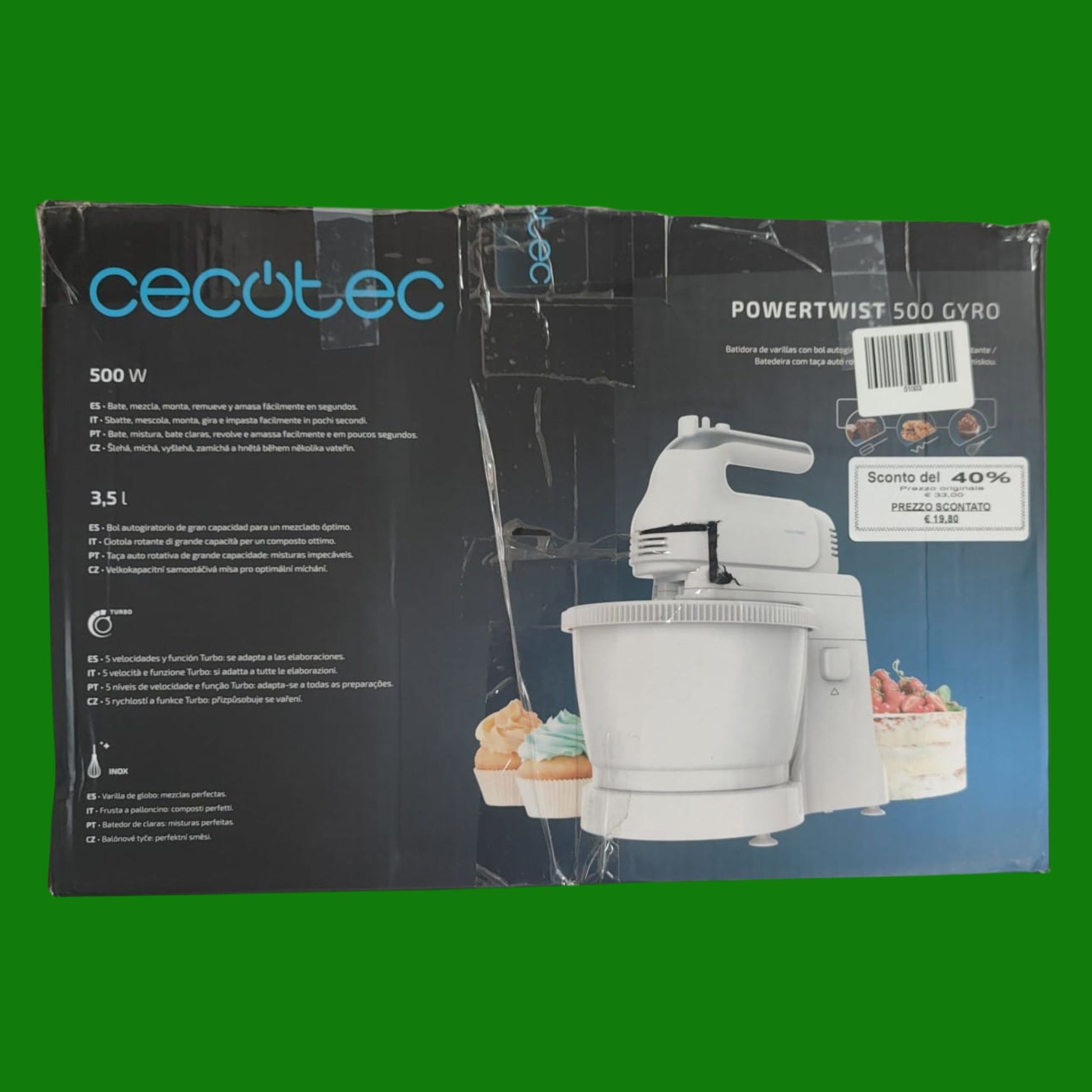 Cecotec Miscelatore di Aste PowerTwist 500 Gyro, di 500 W e Bol auto giratorio