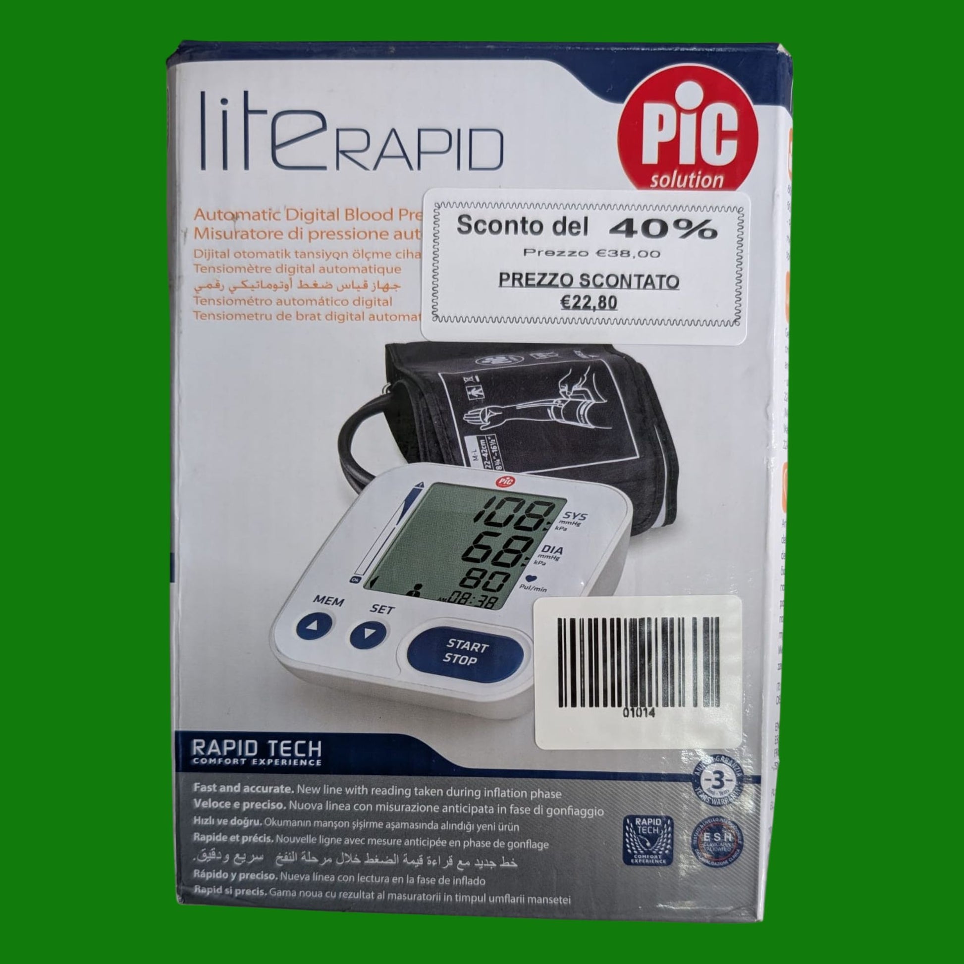 Misuratore di Pressione da Braccio Digitale Automatico liteRAPID – Sfigmomanometro con Display Grande, Memoria 2 Utenti,