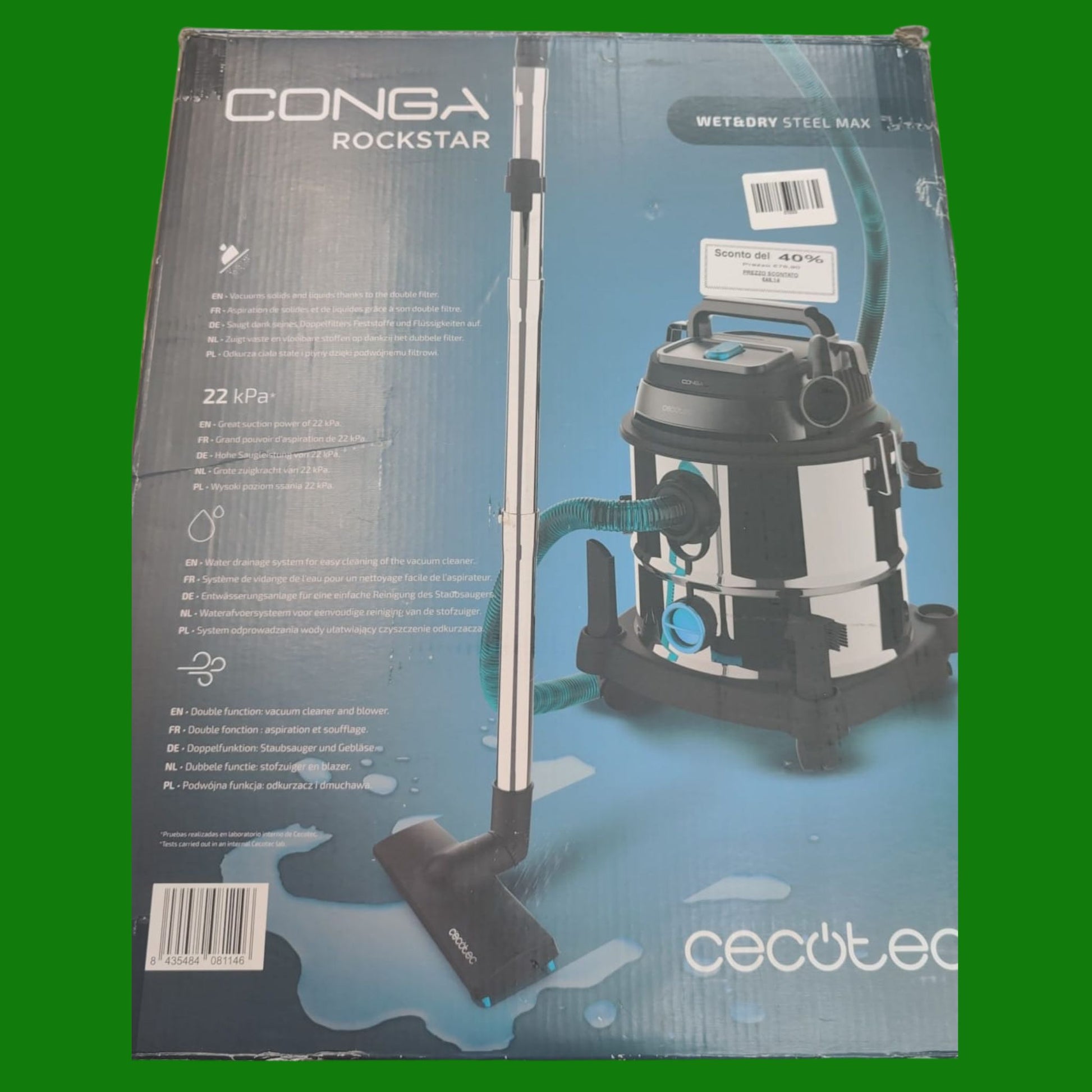 Cecotec Aspirador de Sólidos y Líquidos de 16 L Conga Rockstar Wet & Dry Steel. 1200 W