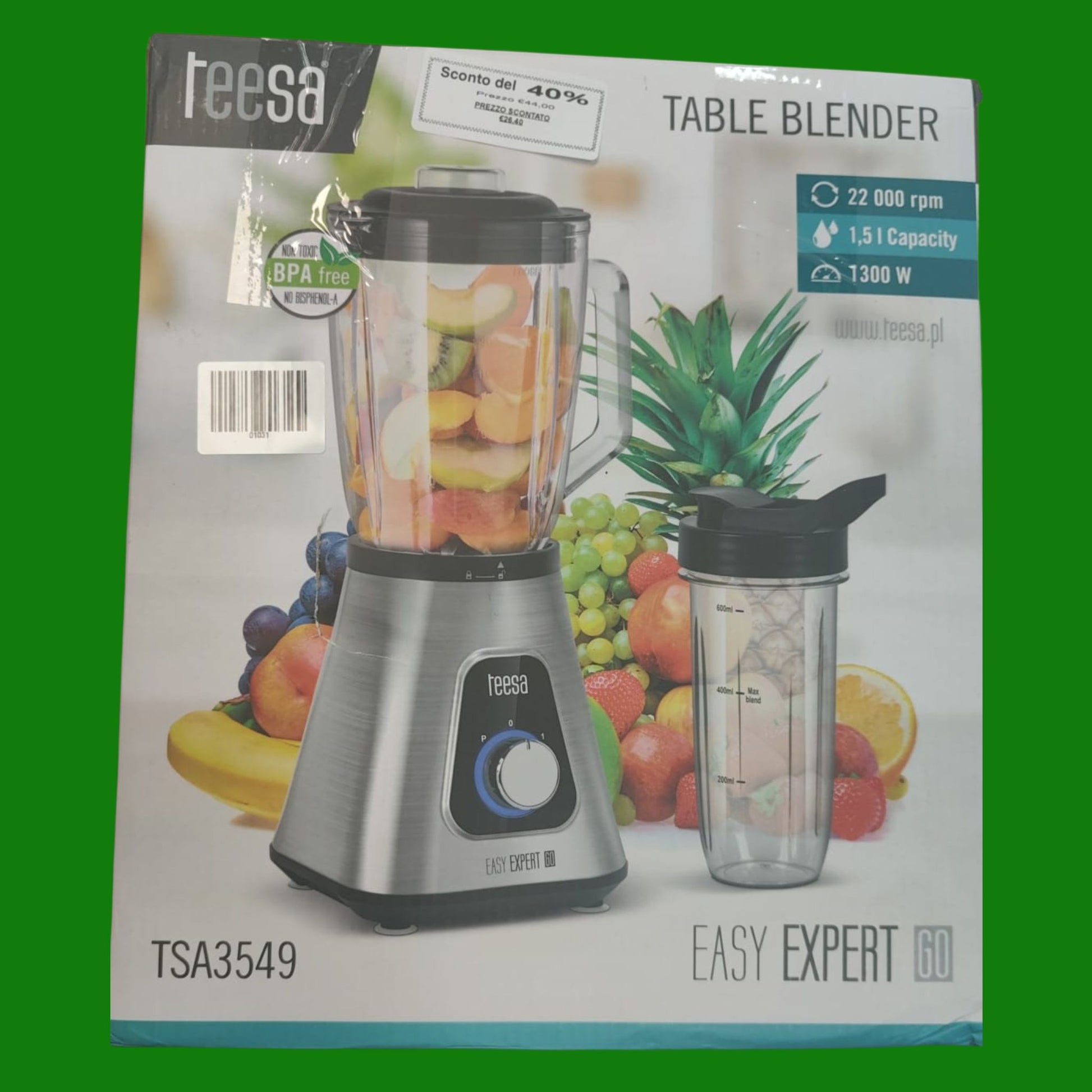 Frullatore Teesa TSA3549 Easy Expert GO ad alte prestazioni, 1300 W