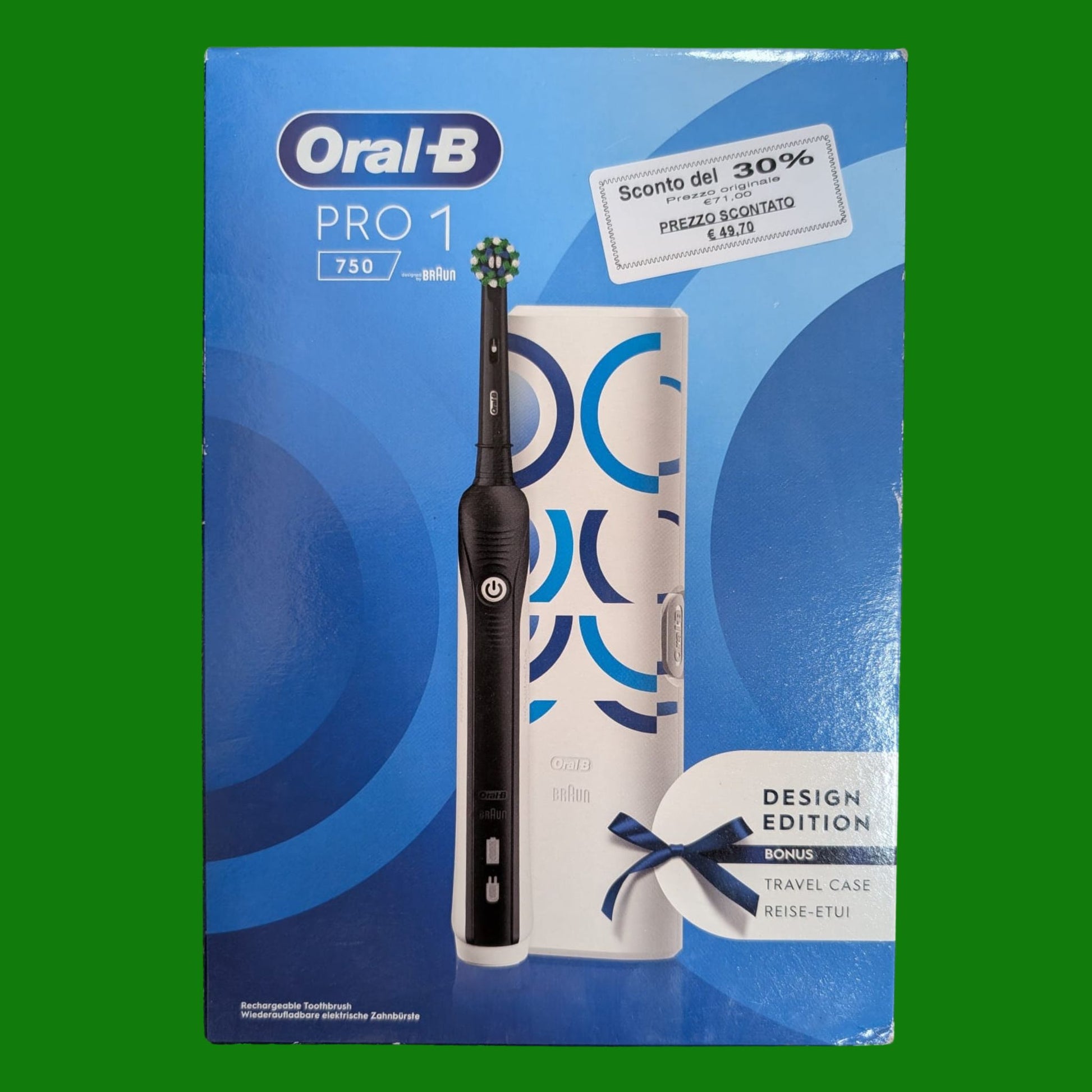 Oral-B Pro 1.750 Spazzolino elettrico nero con tecnologia 3D, 1 custodia da viaggio, 1 spazzolino