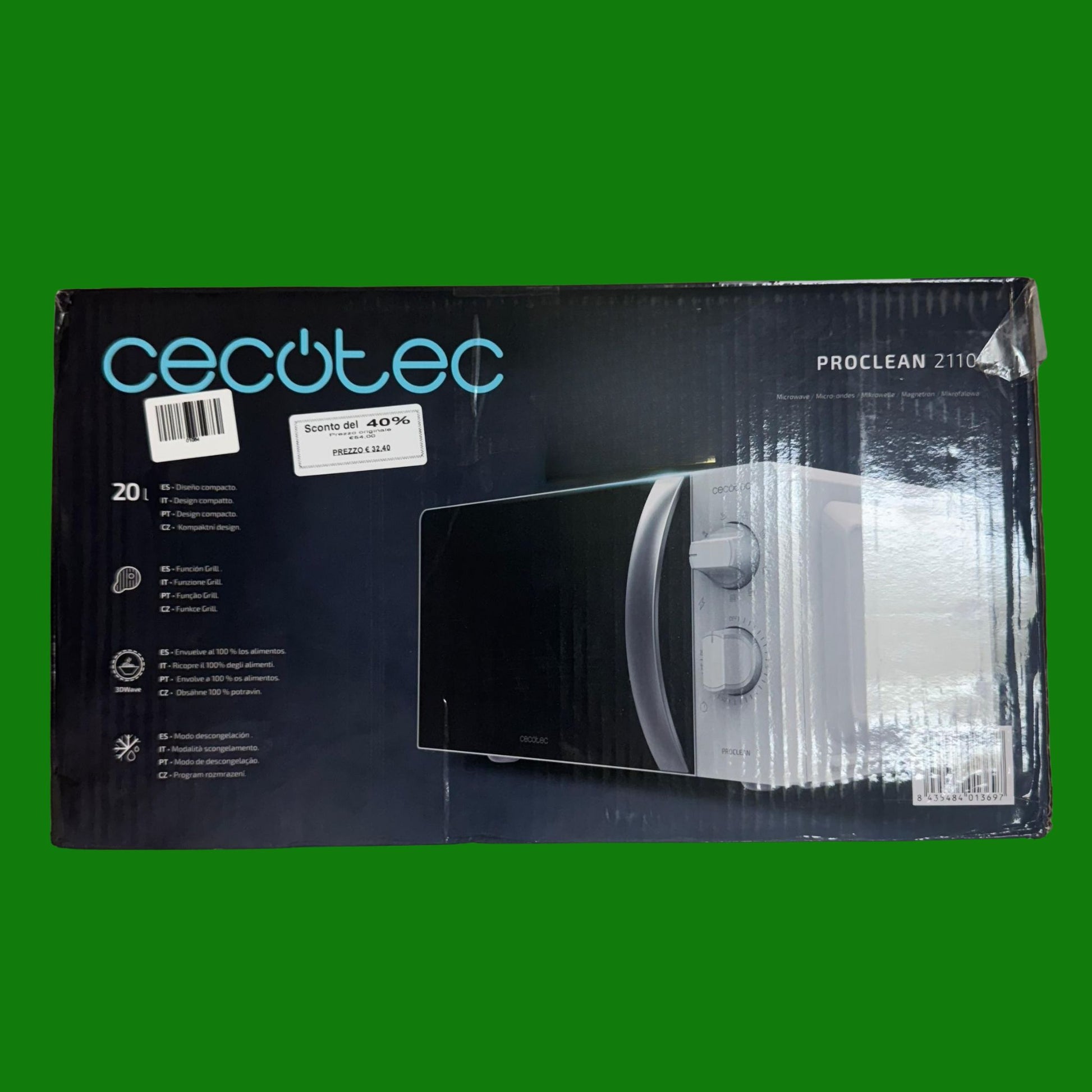 Cecotec Forno a Microonde con Grill ProClean 2110 da 20 Litri, 700W,