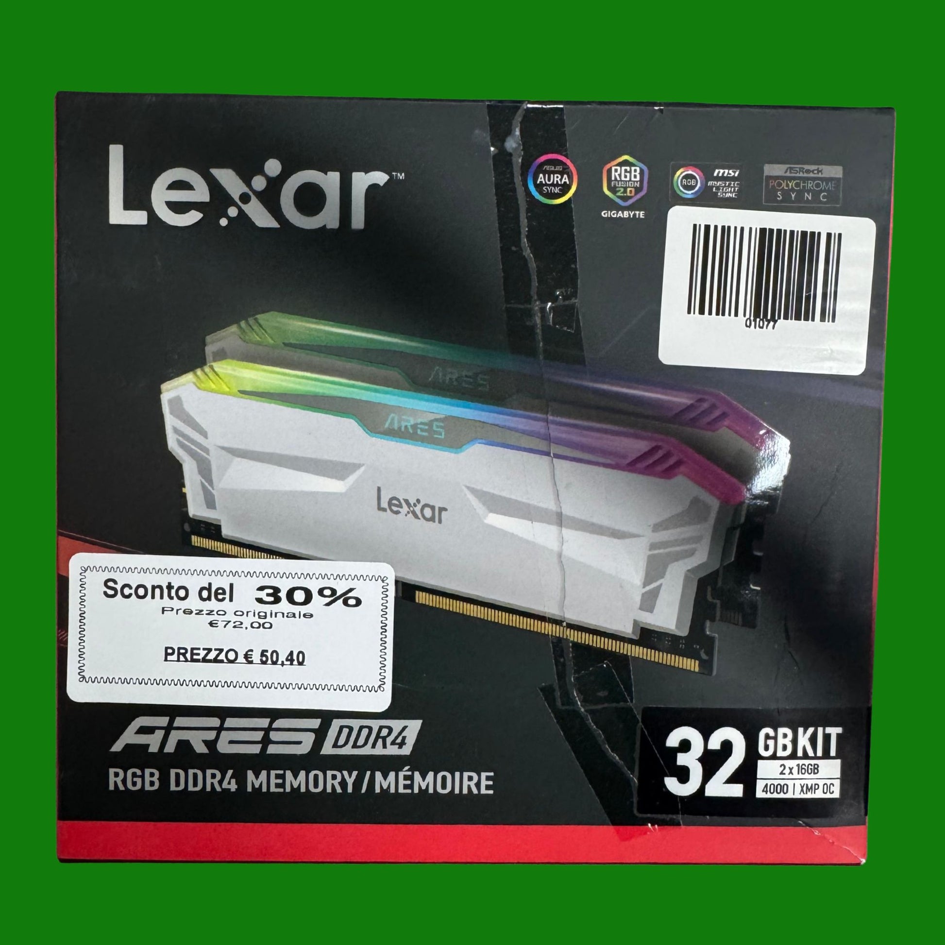 Kit Lexar ARES RGB DDR4 RAM da 32 GB (2 x 16 GB) 4000 MHz, DRAM 288
