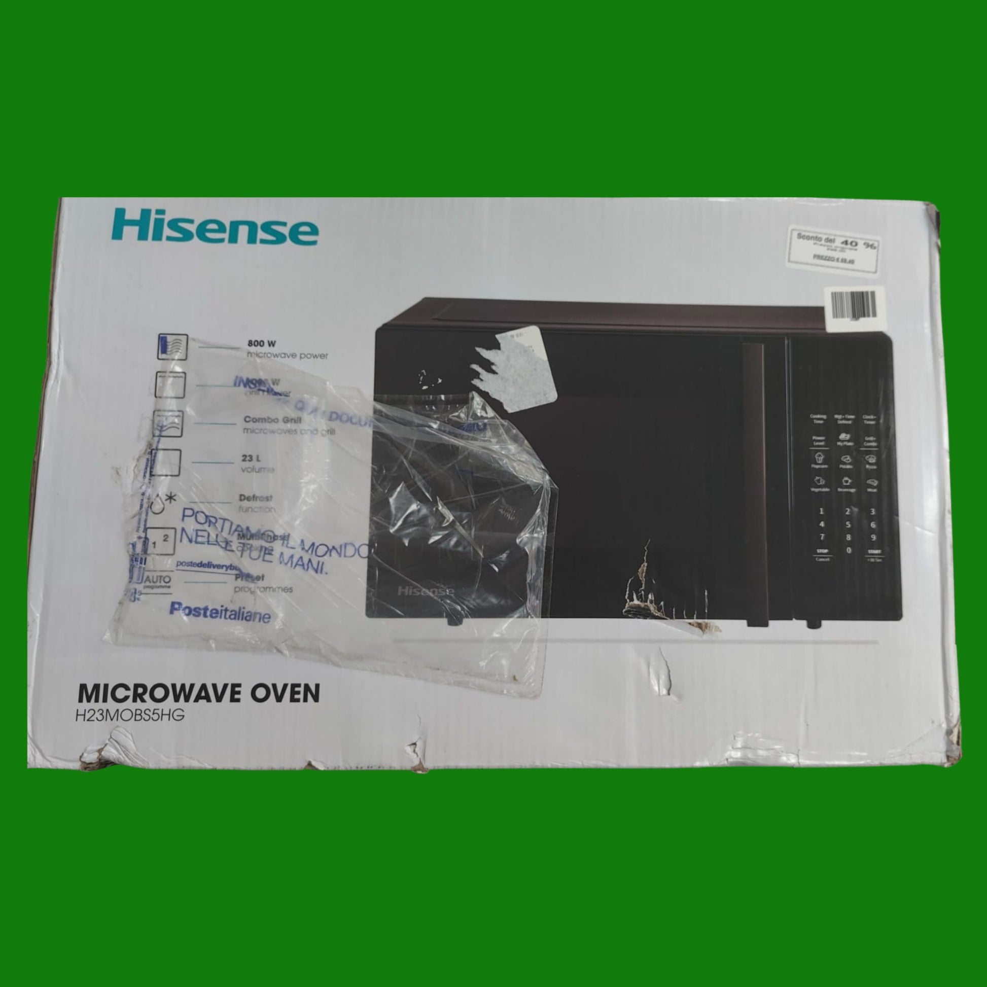 Hisense Forno Microonde Elettronico, Capacità 23 L, Potenza 800 W, Grill Potenza 1000 W