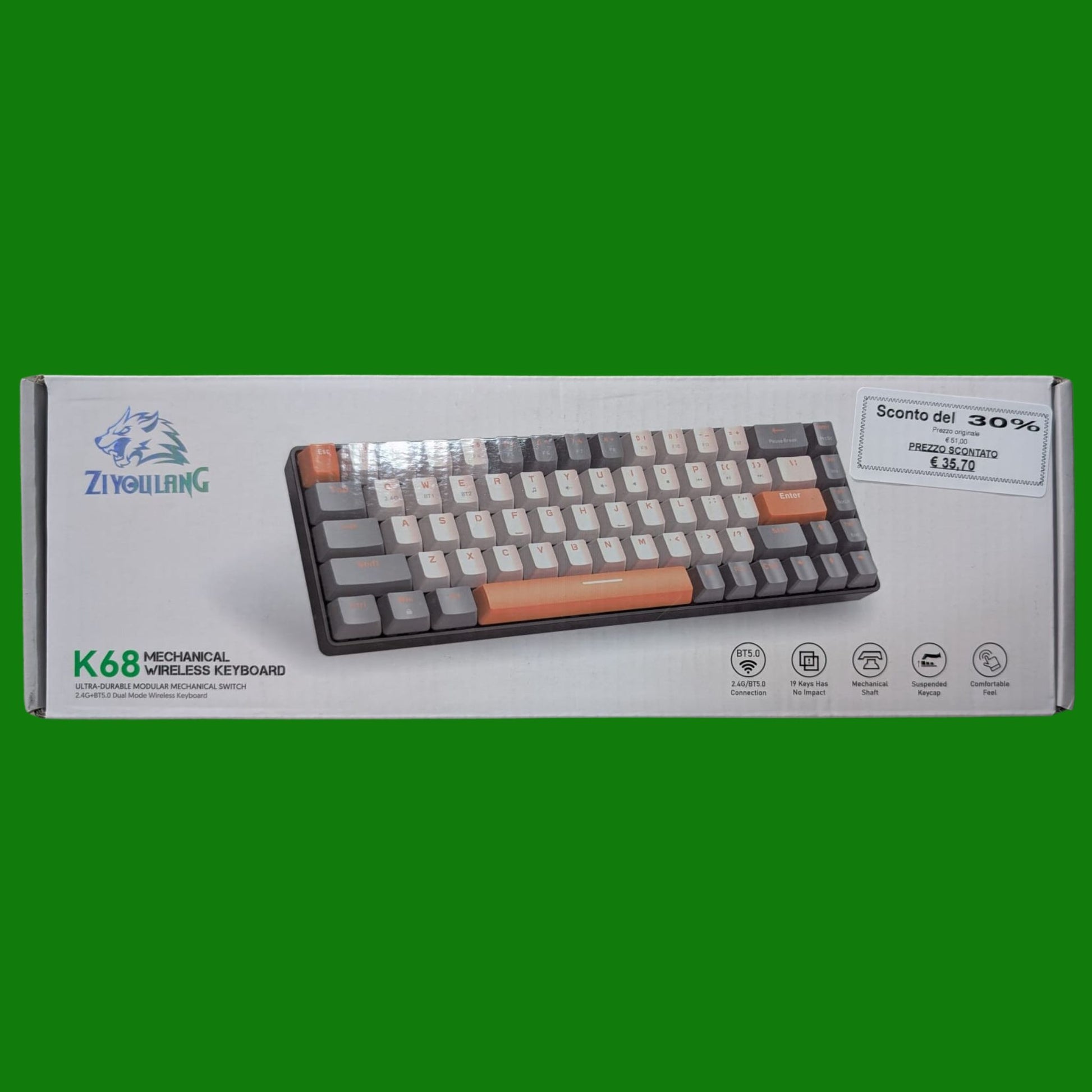 YINDIAO K68 Tastiera da Gioco Meccanica Wireless al 60%,68 Tasti Mini Tastiera Compatta