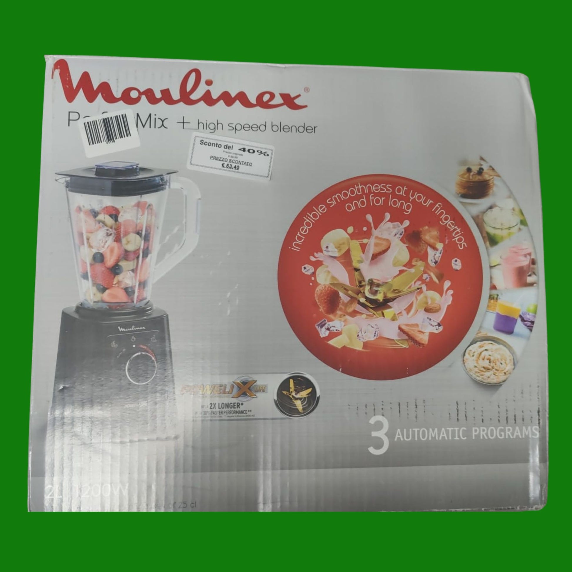 Moulinex Perfect Mix+ Frullatore, Bicchiere da 1200 W, Risultati Rapidi, Capacità 2 l