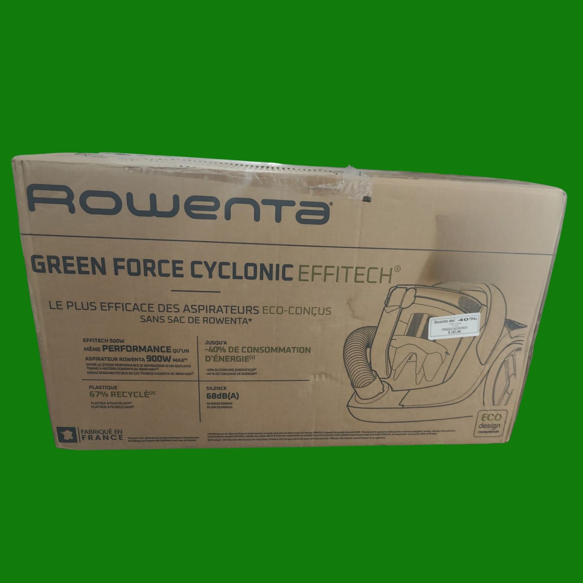 Rowenta Green Force Cyclonic Effitech, Aspirapolvere A Traino Senza Sacco, Modello Parquet
