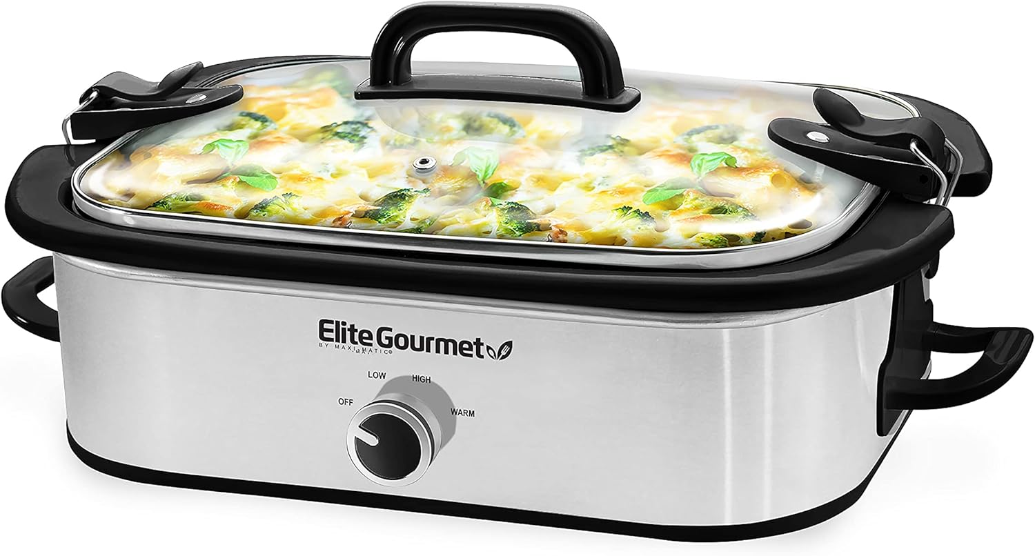 Elite Gourmet, Casseruola per cottura lenta MST-5240SS, coperchio con blocco