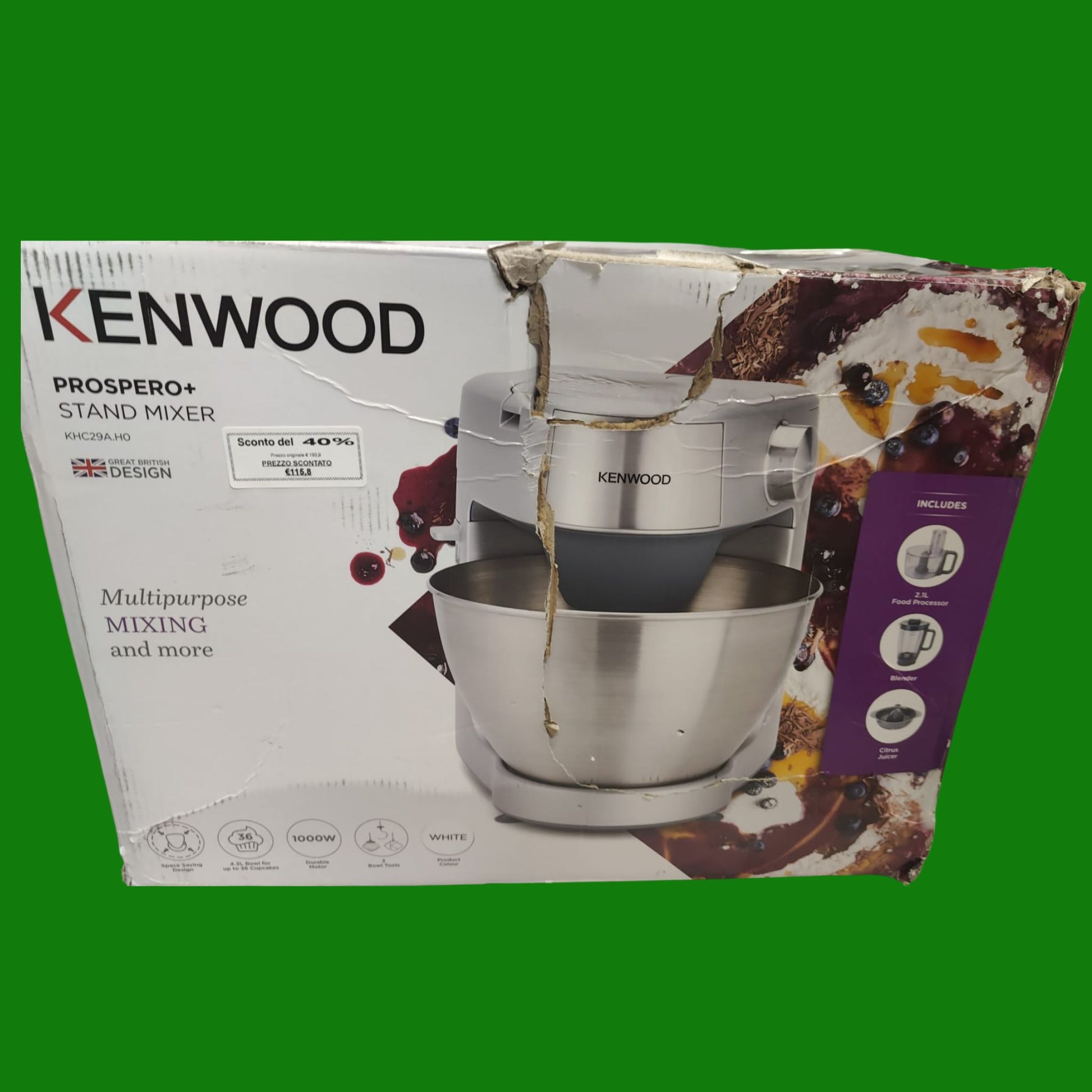 Kenwood KHC29.H0WH Impastatrice Planetaria Prospero+, Ciotola in acciaio