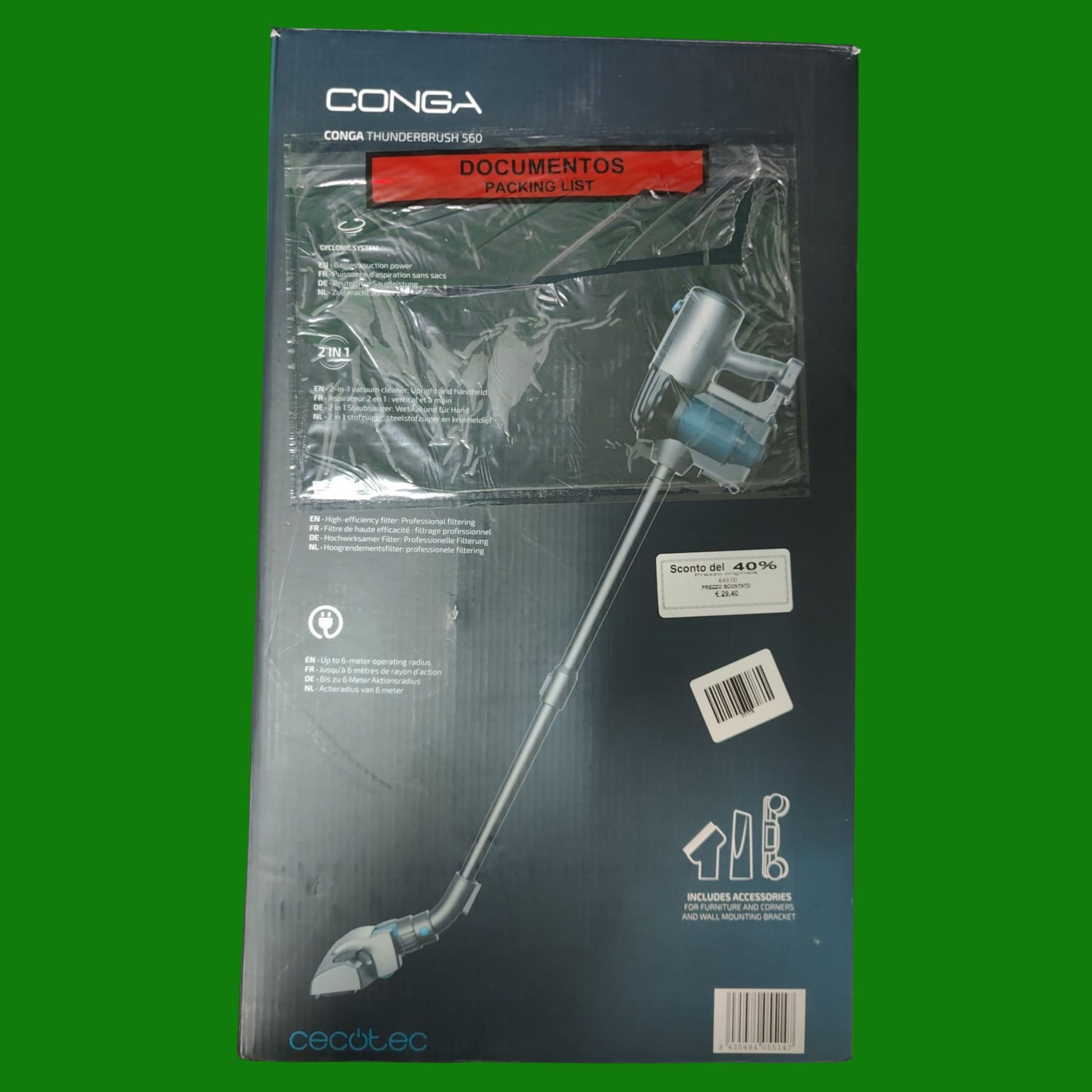 Cecotec Aspirapolvere Verticale Conga Thunderbrush 560. 2 in 1, 600 W, Tecnologia Ciclonica CON FILO