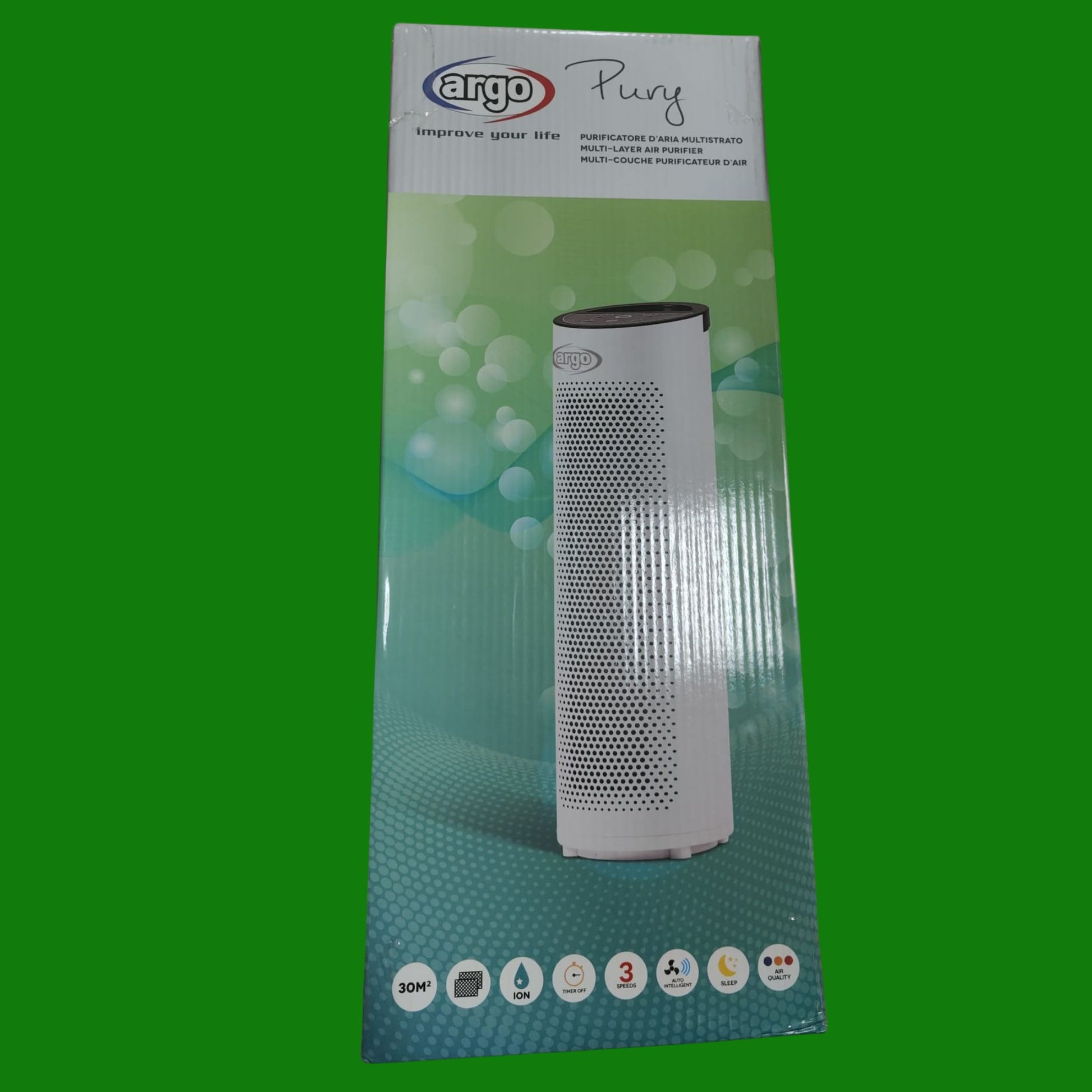 ARGO PURY Purificatore d'Aria, Bianco/Nero, Adatto per 30 mq