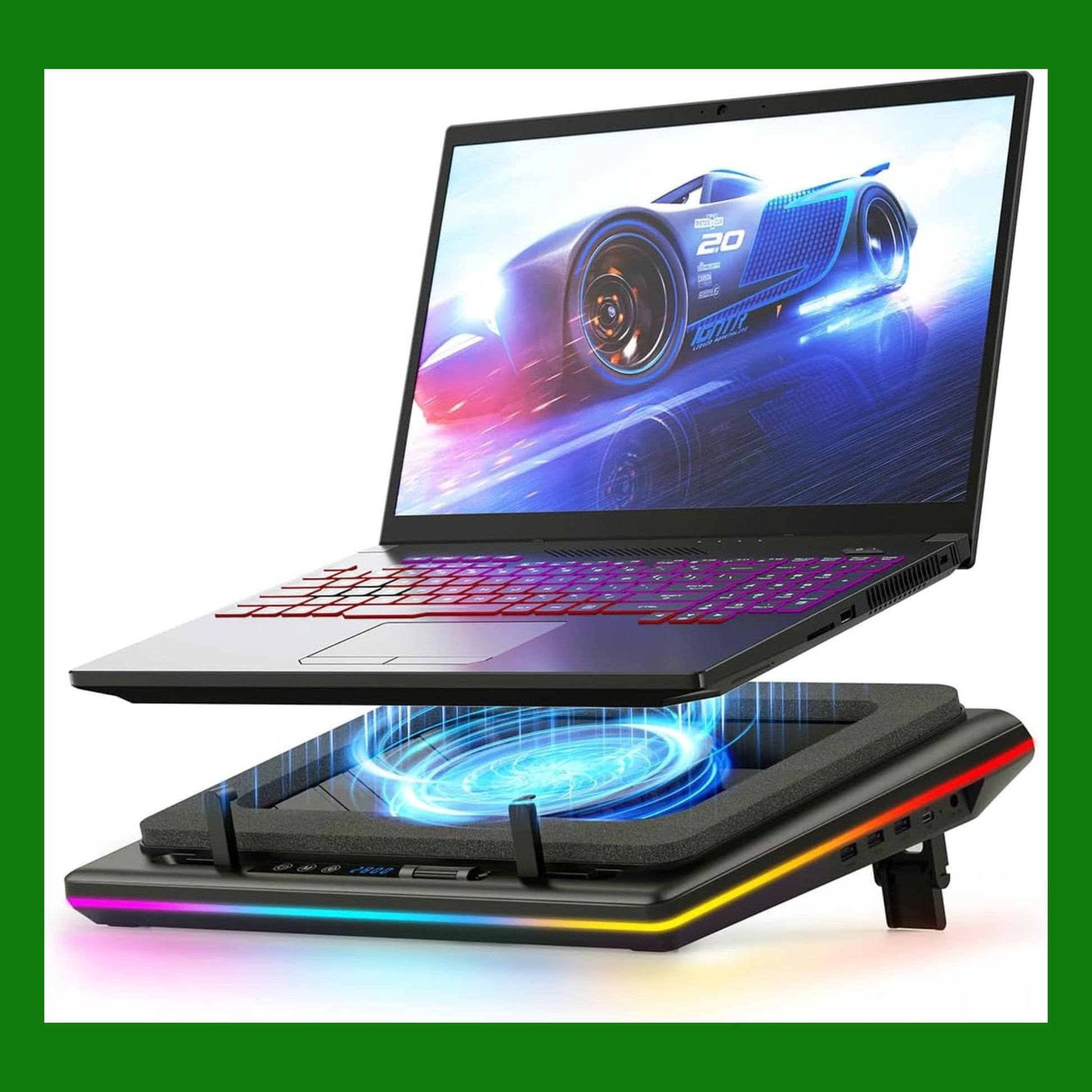 llano Basi di Raffreddamento per PC Portatile Gaming RGB con Controllo Tatto Continuo Tappetino per Mouse 3 Porte USB A Ventilatore Turbo Extra Potente, Compatibile con Notebook da 15-19''